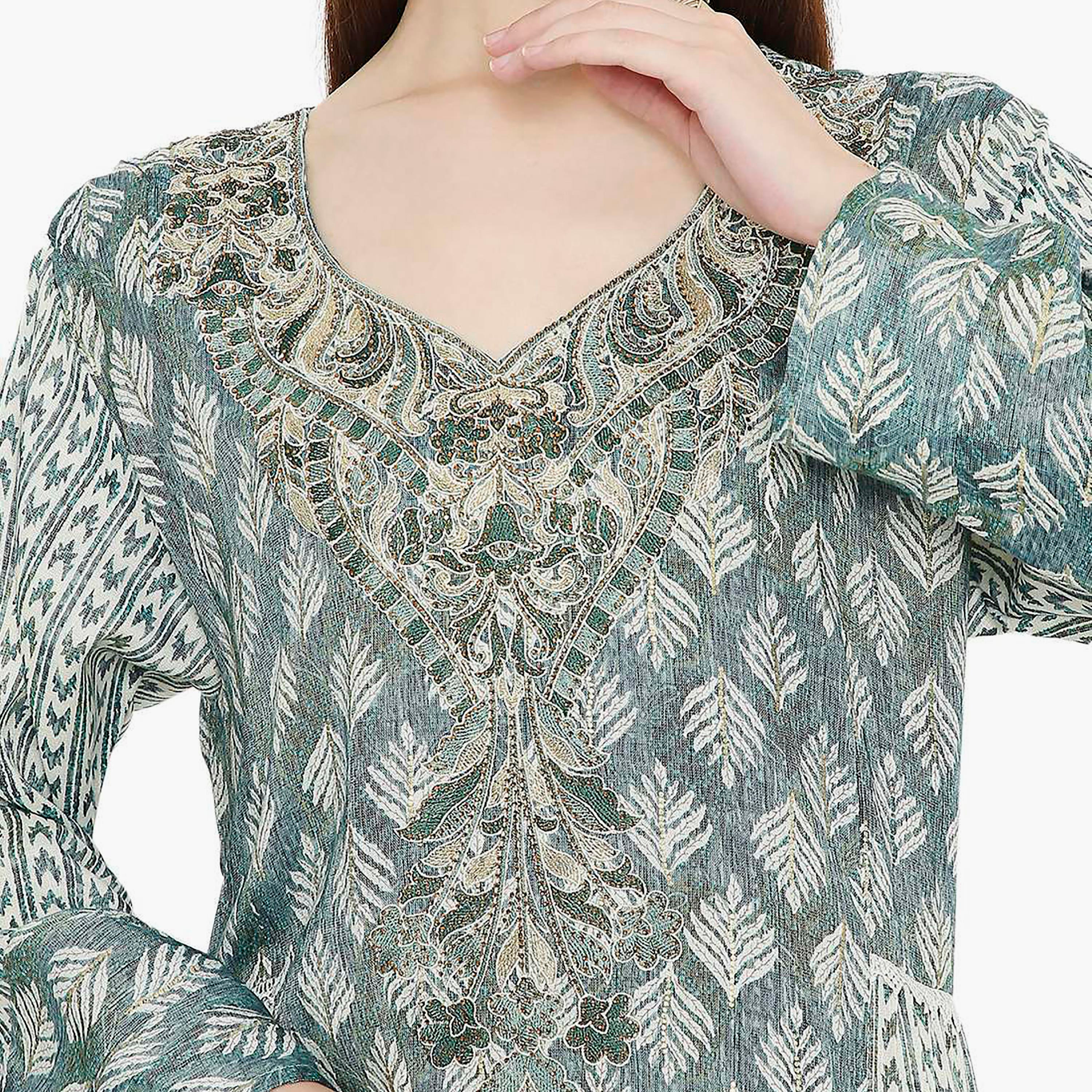 جلابية نسائية بتصميم نير مطبوع ومطرز من هانا اند سارة-women-arabicclothing-jalabiyas-image-2