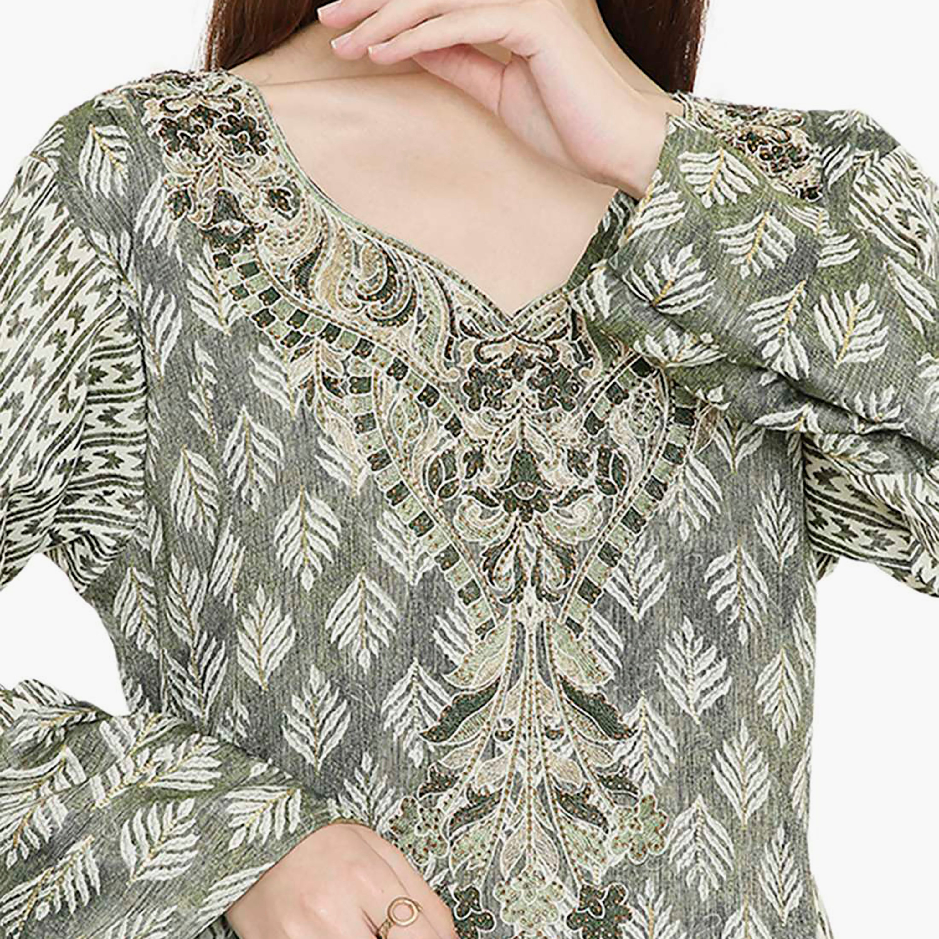 جلابية نسائية بتصميم نير مطبوع ومطرز من هانا اند سارة-women-arabicclothing-jalabiyas-image-12