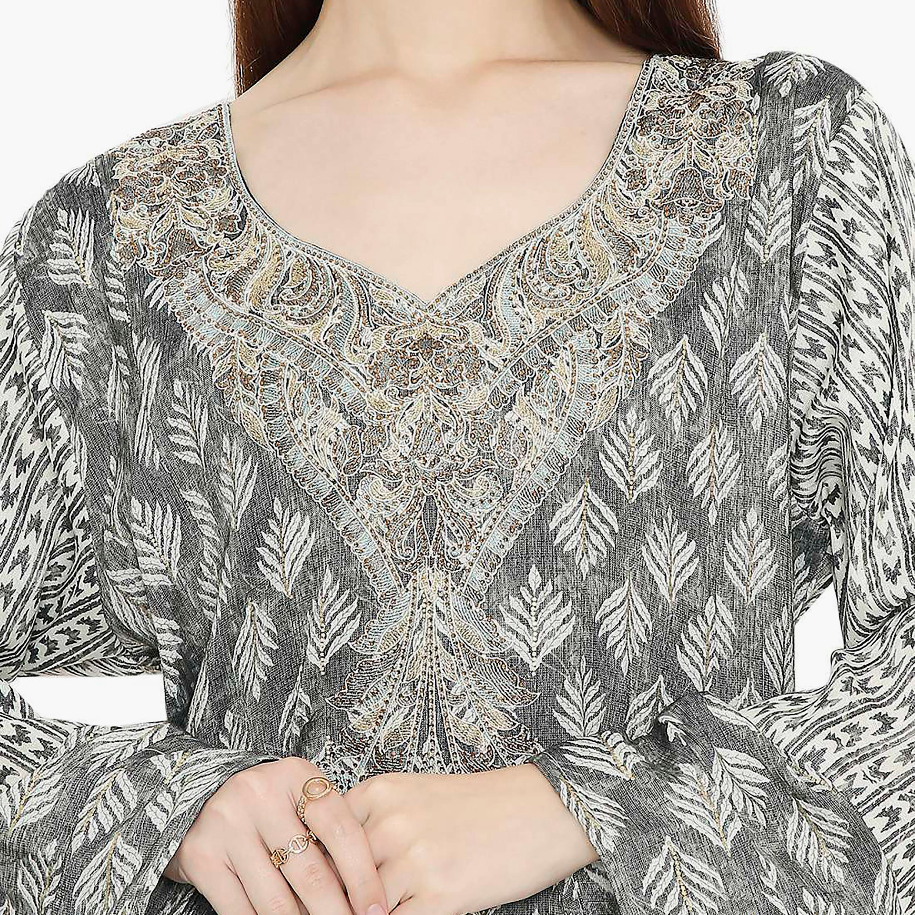 جلابية نسائية بتصميم نير مطبوع ومطرز من هانا اند سارة-women-arabicclothing-jalabiyas-image-7