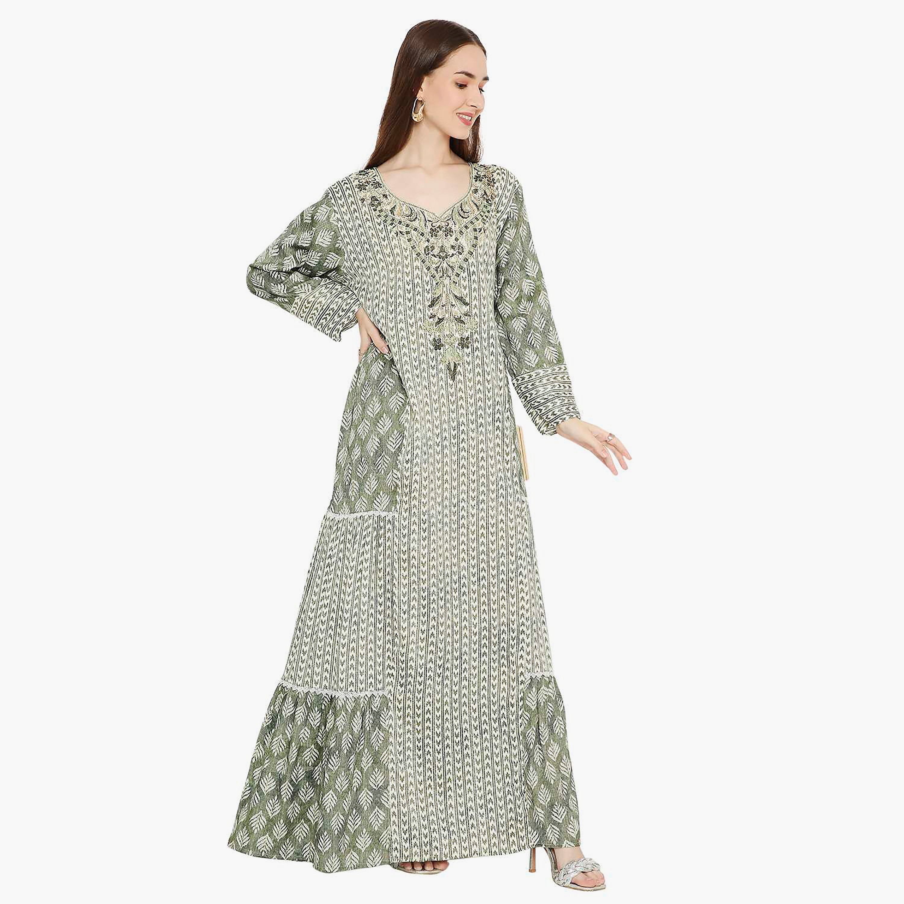 جلابية نسائية بتصميم نير مطبوع ومطرز من هانا اند سارة-women-arabicclothing-jalabiyas-image-9