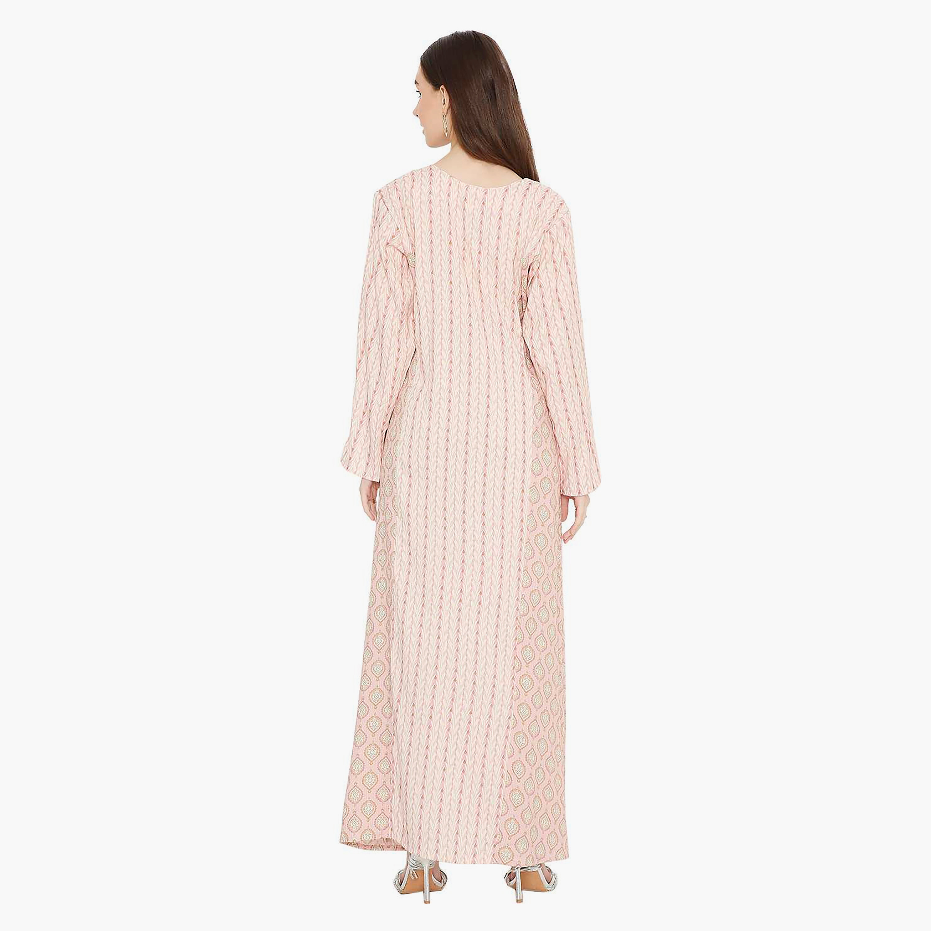 Hana & Sara Printed and Embellished & Embroidered Work Yoke Design Neck Women's Jalabiya-women-arabicclothing-jalabiyas-image-5