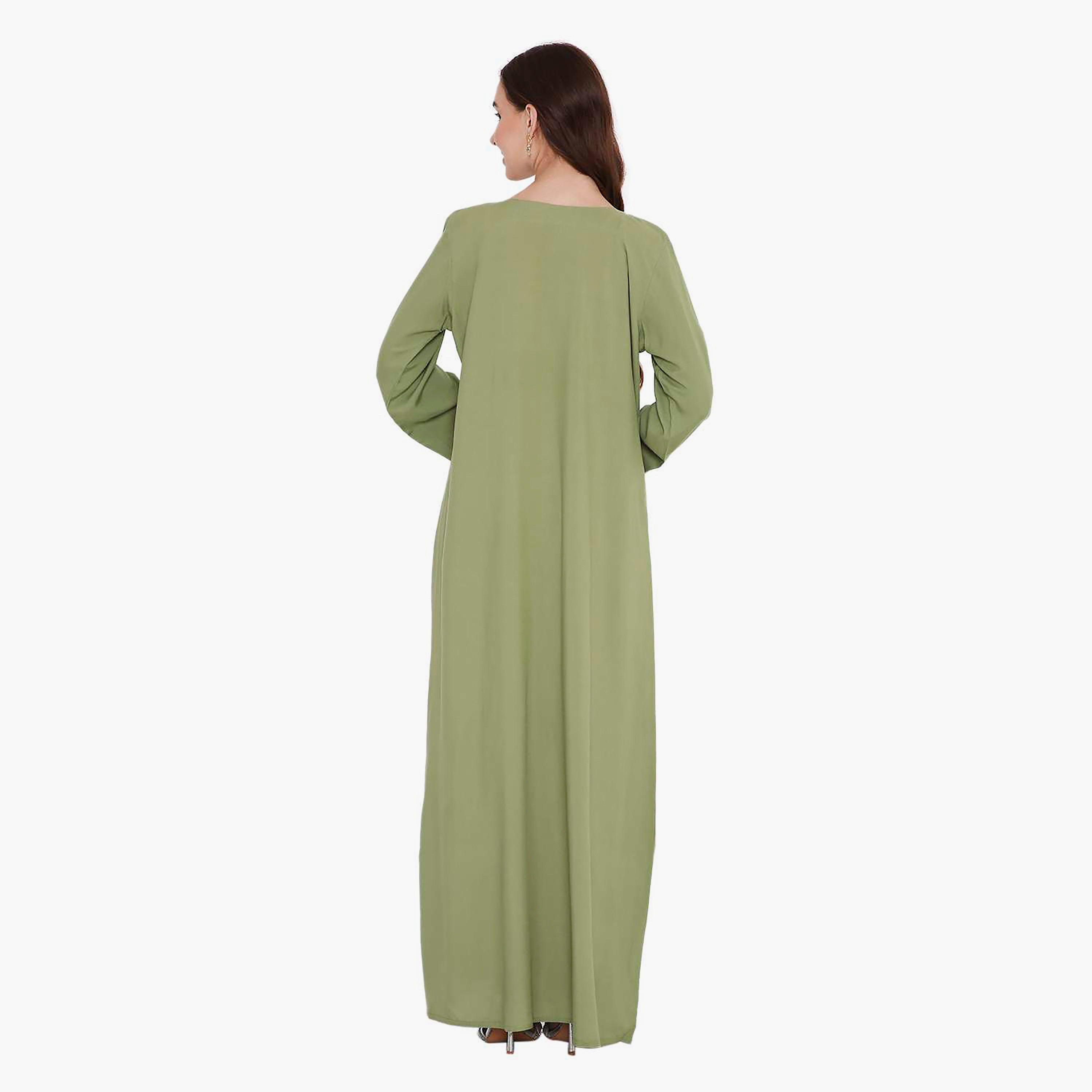 جلابية نسائية باللون الأخضر مطرزة ومزينة بالخرز من هانا اند سارة-women-arabicclothing-jalabiyas-image-5