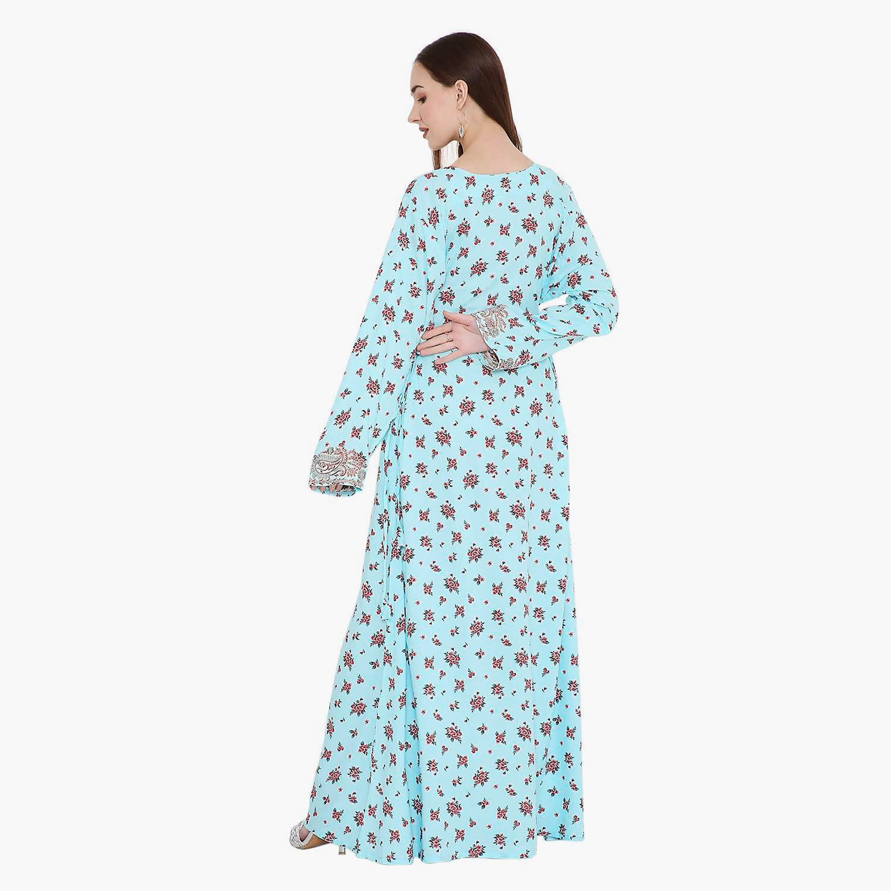جلابية نسائية بتصميم نير مزخرف ومطرز بالورود من هانا اند سارة-women-arabicclothing-jalabiyas-image-5