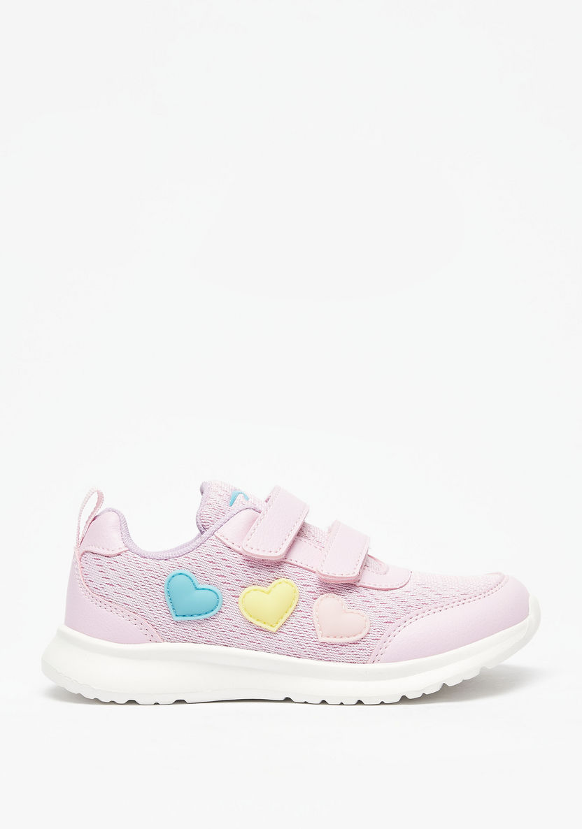 Dash Heart Textured Sneakers with Hook and Loop Closure-Girl%27s Sports Shoes-image-0