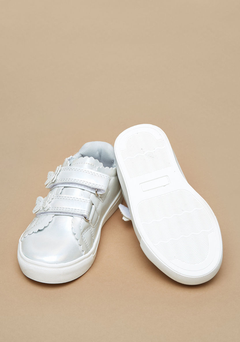 Juniors Glitter Detail Sneakers with Hook and Loop Closure-Girl%27s Sneakers-image-1