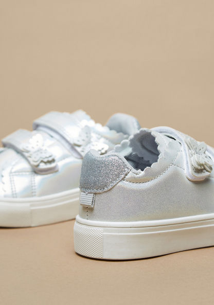 Juniors Glitter Detail Sneakers with Hook and Loop Closure-Girl%27s Sneakers-image-2