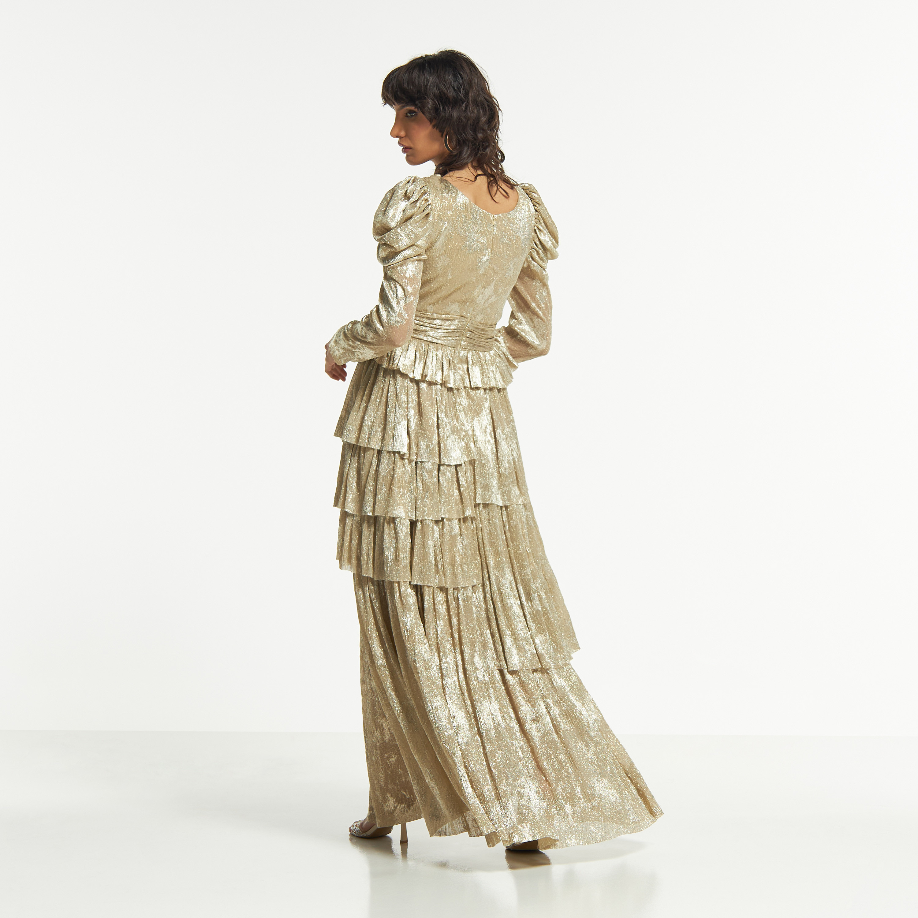 Amri Shimmery Layered Maxi Dress with Long Puff Sleeves-women-clothing-dresses-image-2