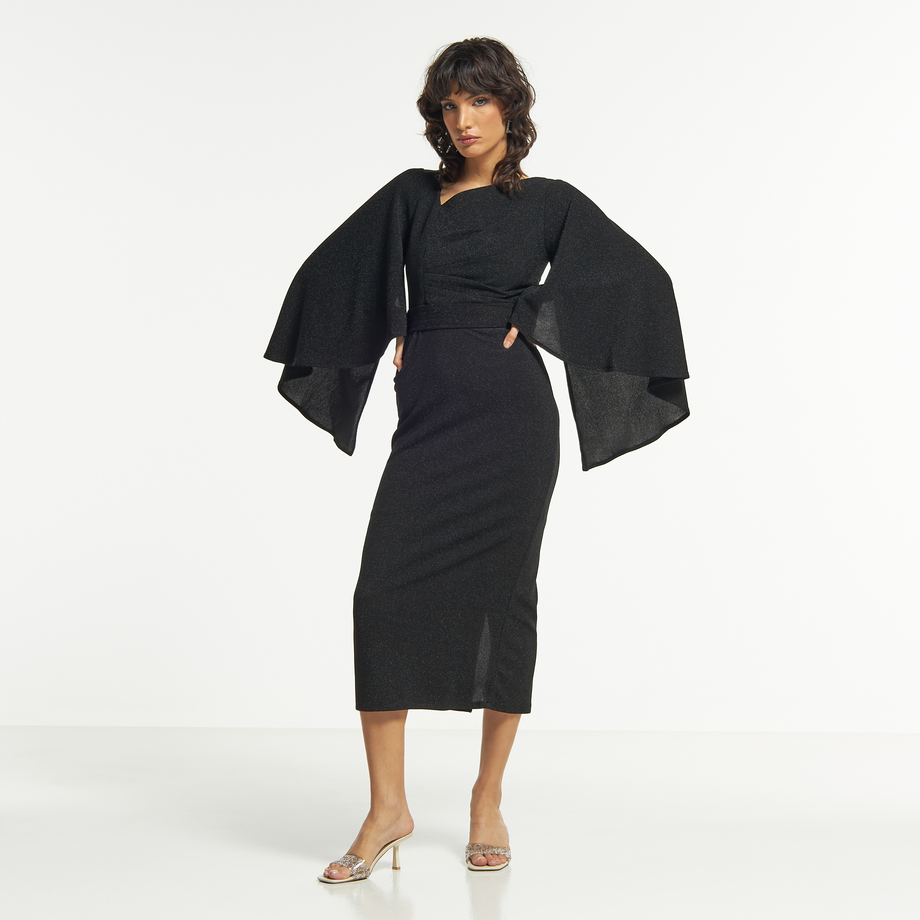 Amri Maxi Bodycon Dress with Tie-Up Belt and Flared Sleeves-women-clothing-dresses-image-1
