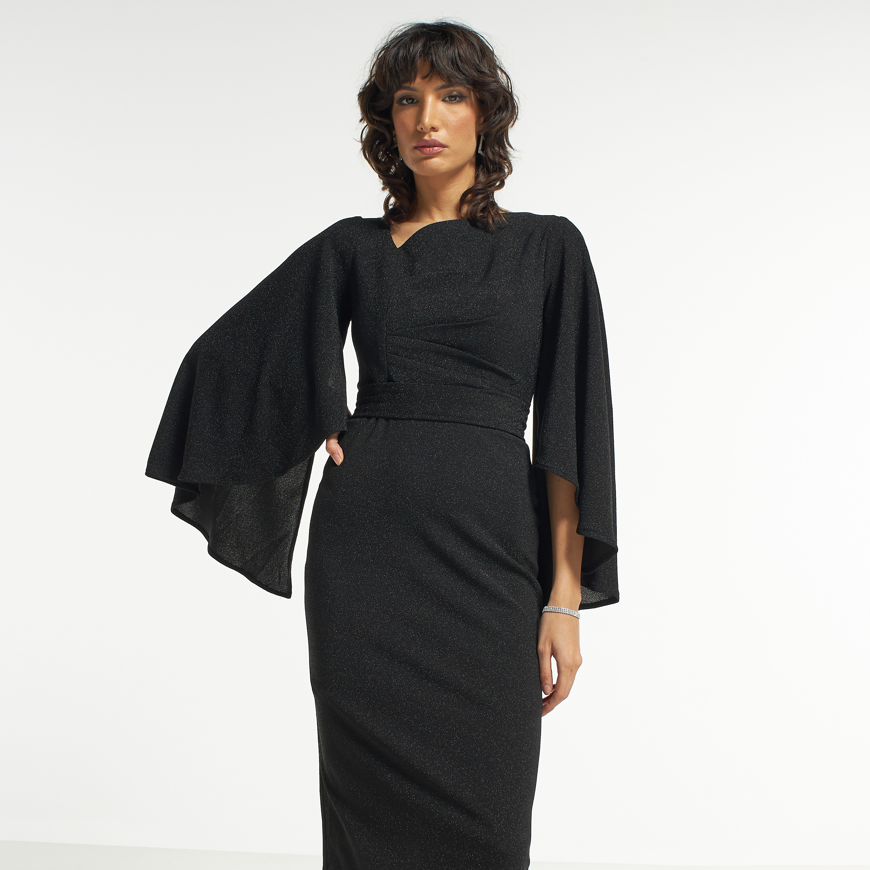 Amri Maxi Bodycon Dress with Tie-Up Belt and Flared Sleeves-women-clothing-dresses-image-3