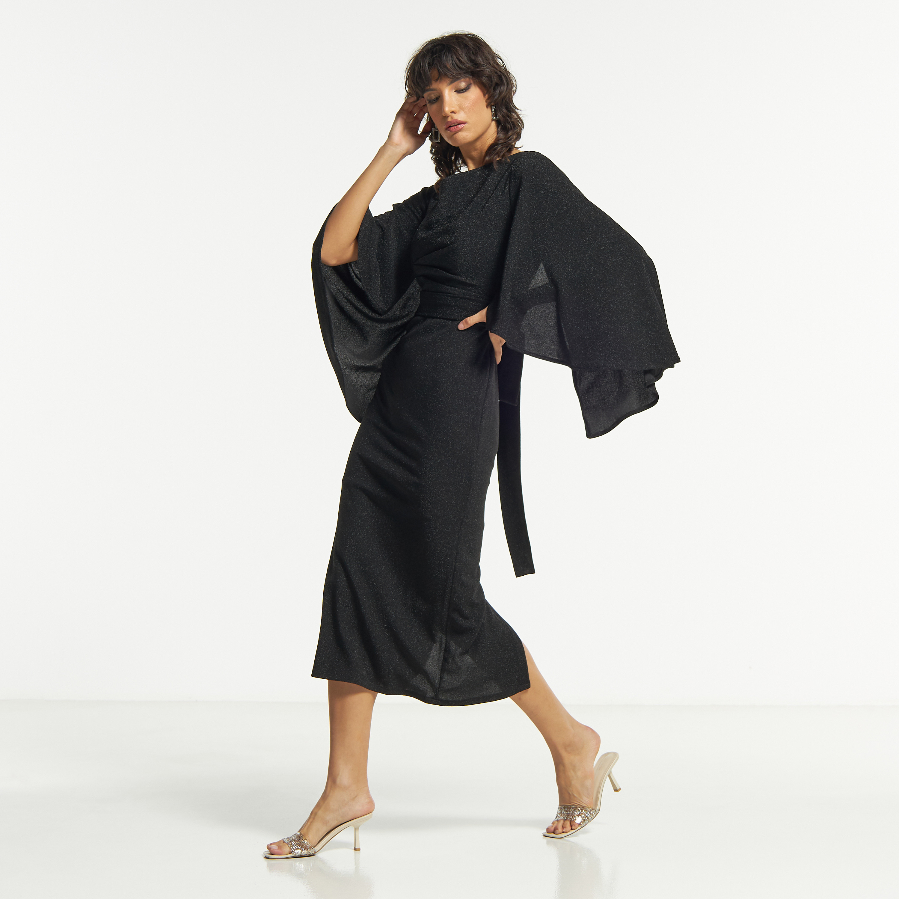 Amri Maxi Bodycon Dress with Tie-Up Belt and Flared Sleeves-women-clothing-dresses-image-4