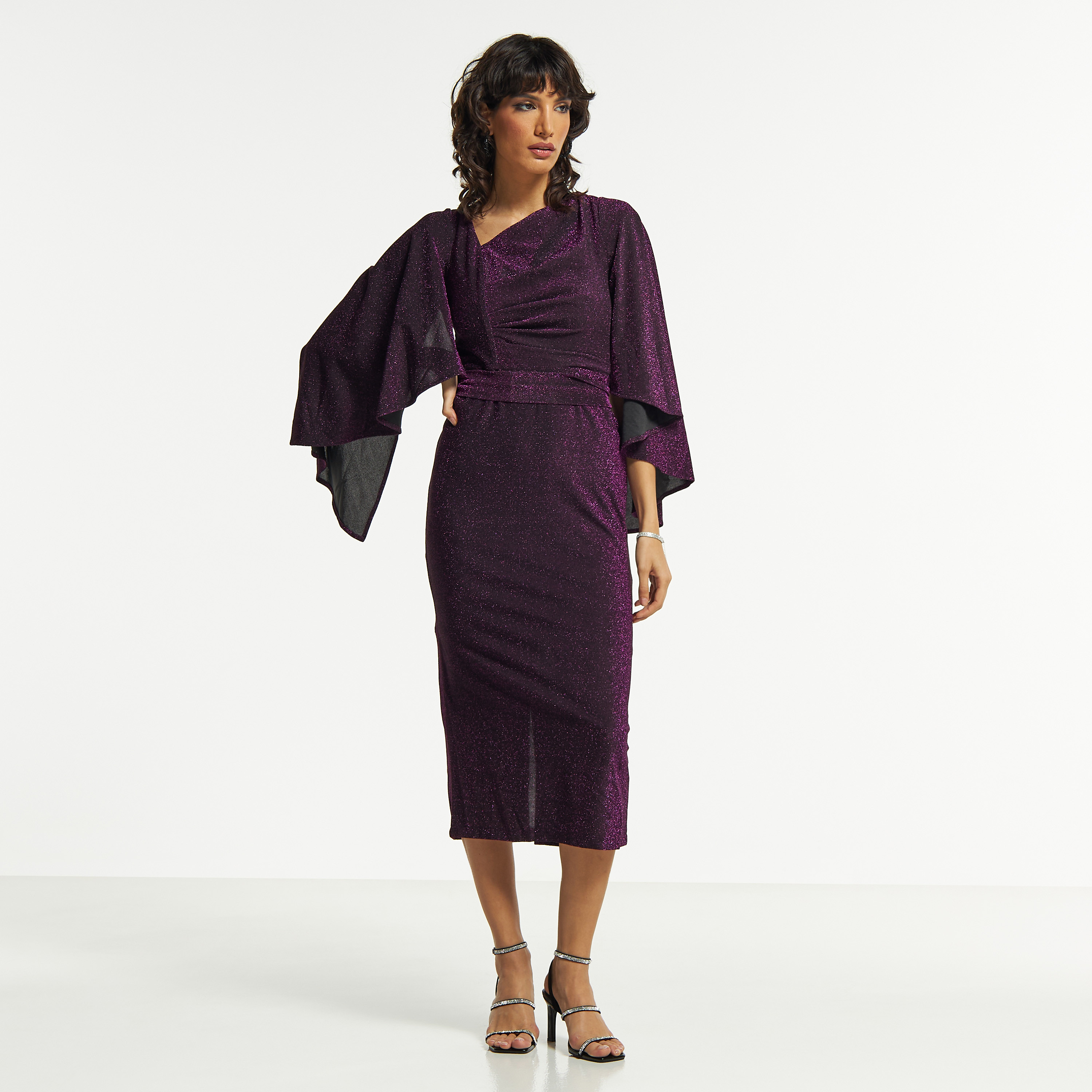 Amri Maxi Bodycon Dress with Tie-Up Belt and Flared Sleeves-women-clothing-dresses-image-6