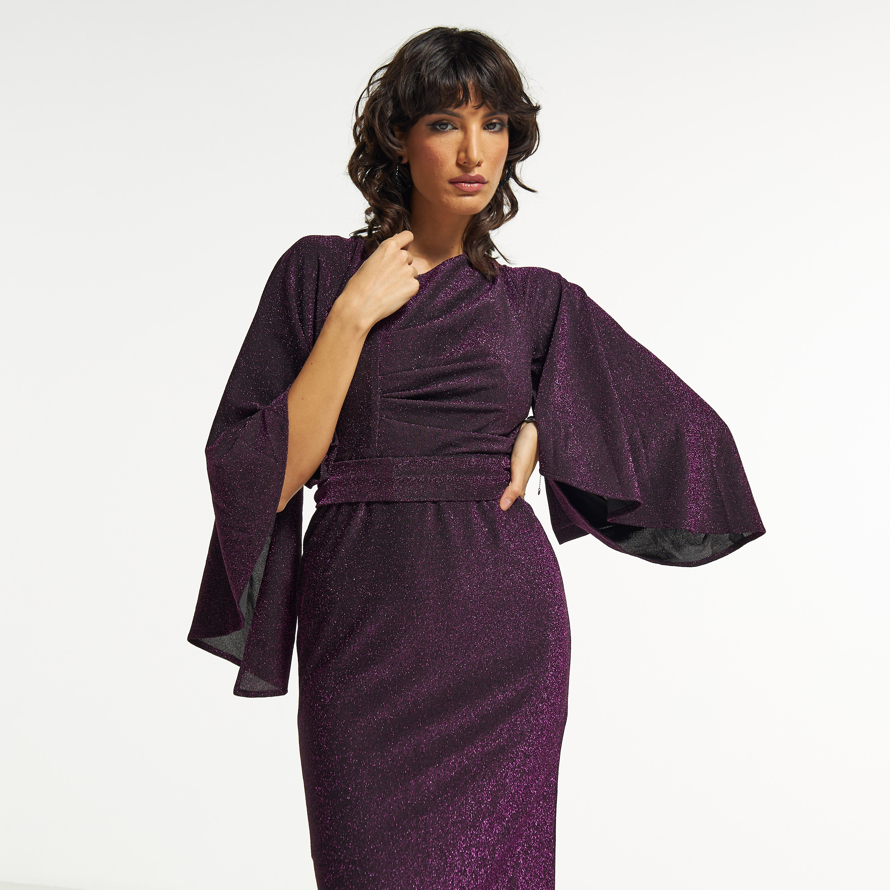 Amri Maxi Bodycon Dress with Tie-Up Belt and Flared Sleeves-women-clothing-dresses-image-8