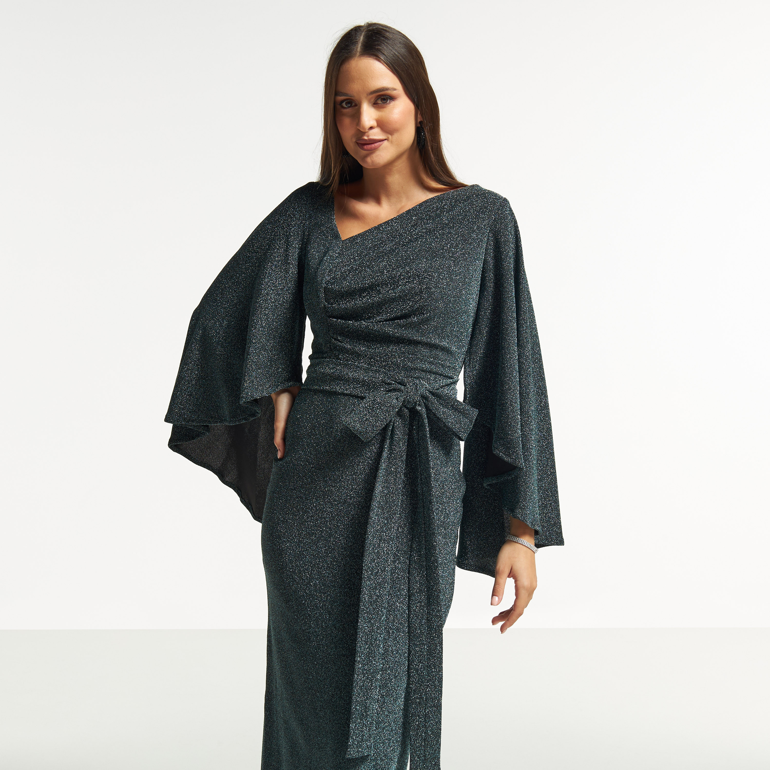 Amri Maxi Bodycon Dress with Tie-Up Belt and Flared Sleeves-women-clothing-dresses-image-13
