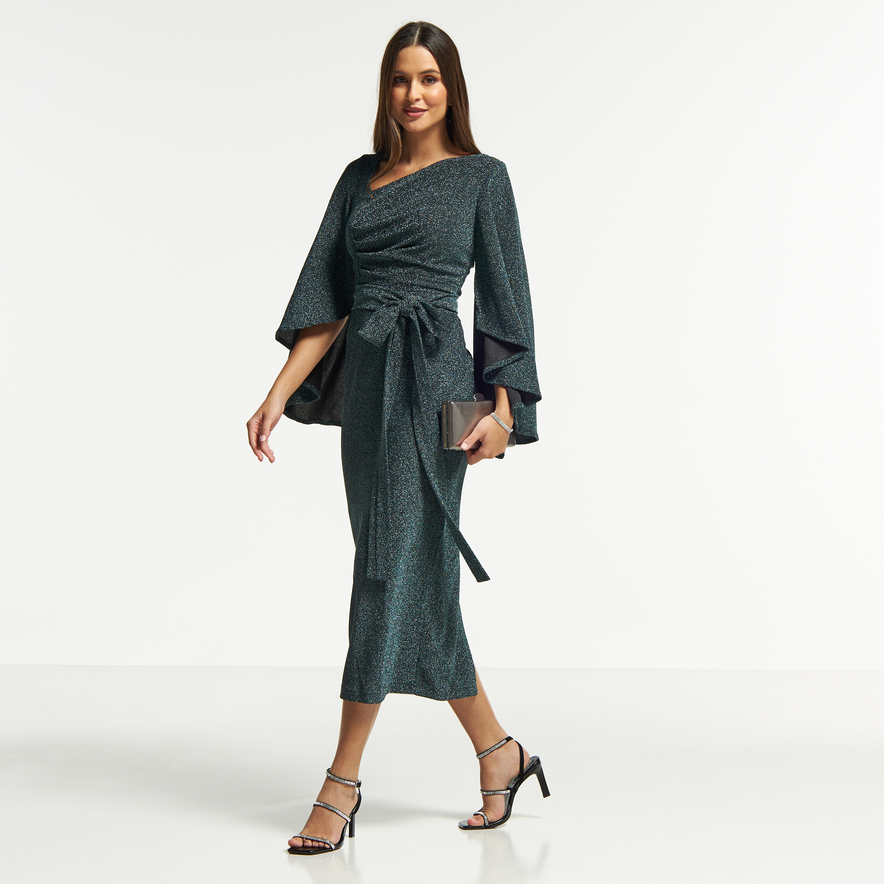 Amri Maxi Bodycon Dress with Tie-Up Belt and Flared Sleeves-women-clothing-dresses-image-14