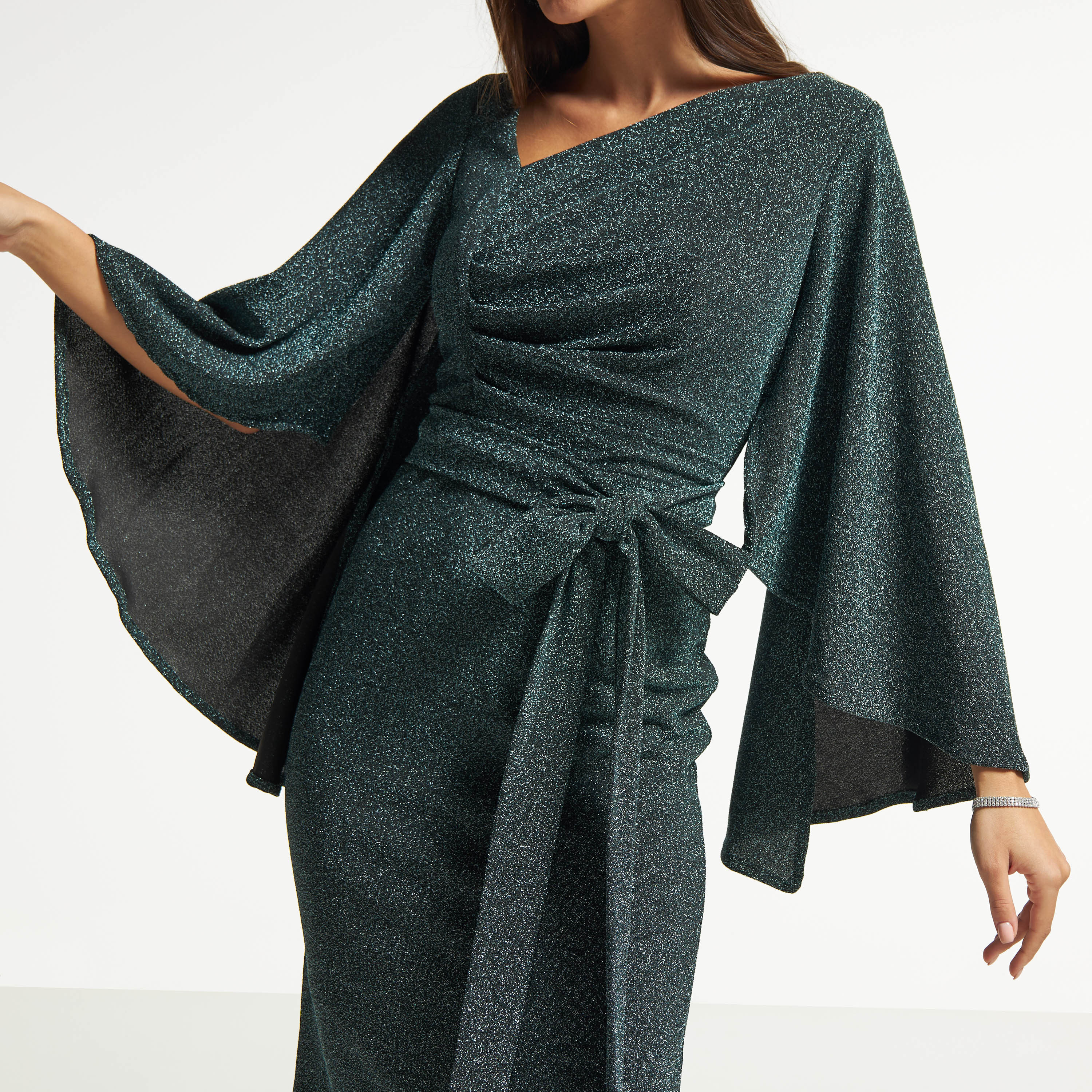 Amri Maxi Bodycon Dress with Tie-Up Belt and Flared Sleeves-women-clothing-dresses-image-15
