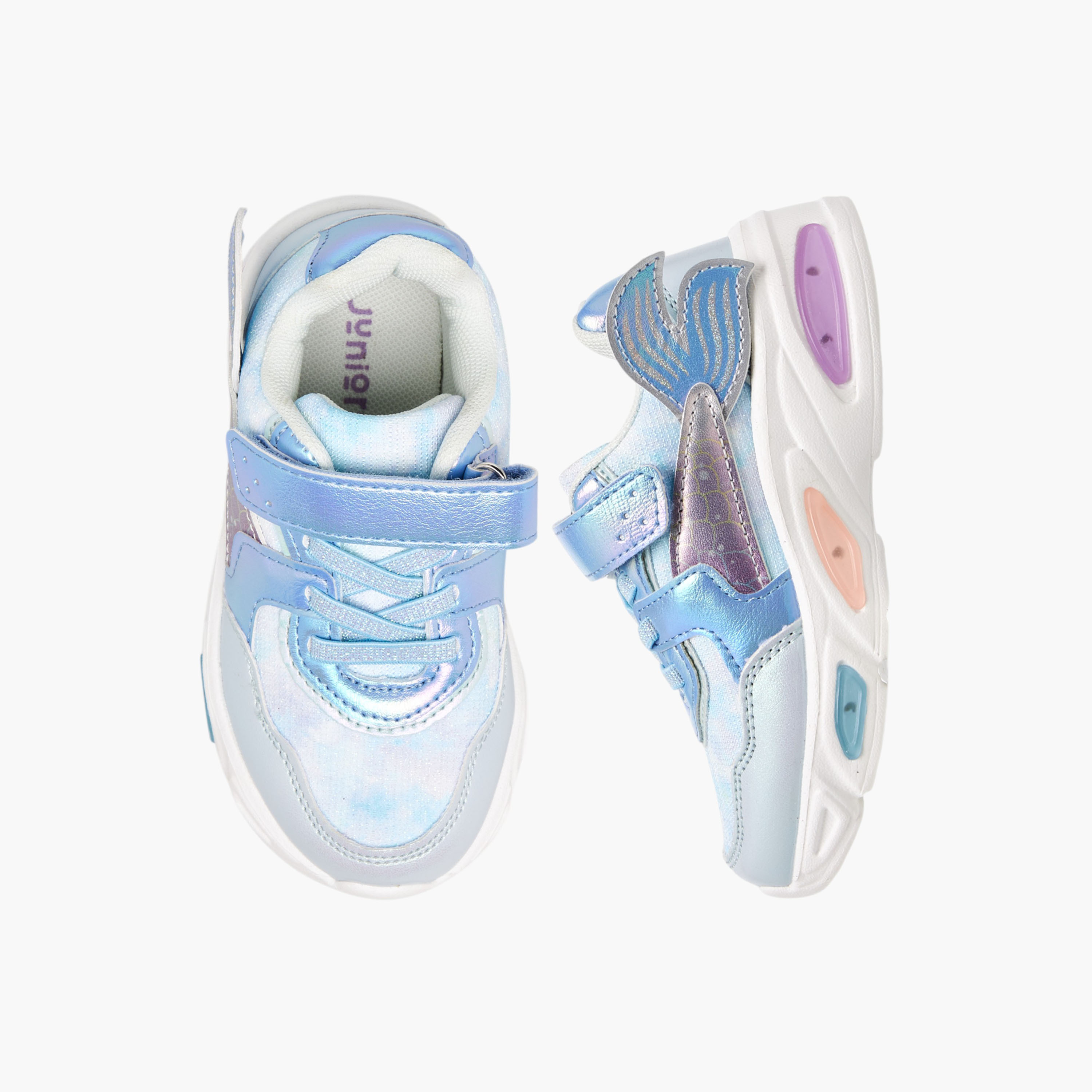 Juniors Mermaid Applique Light-Up Sneakers with Hook and Loop Closure-girls-shoes-sneakers-image-1