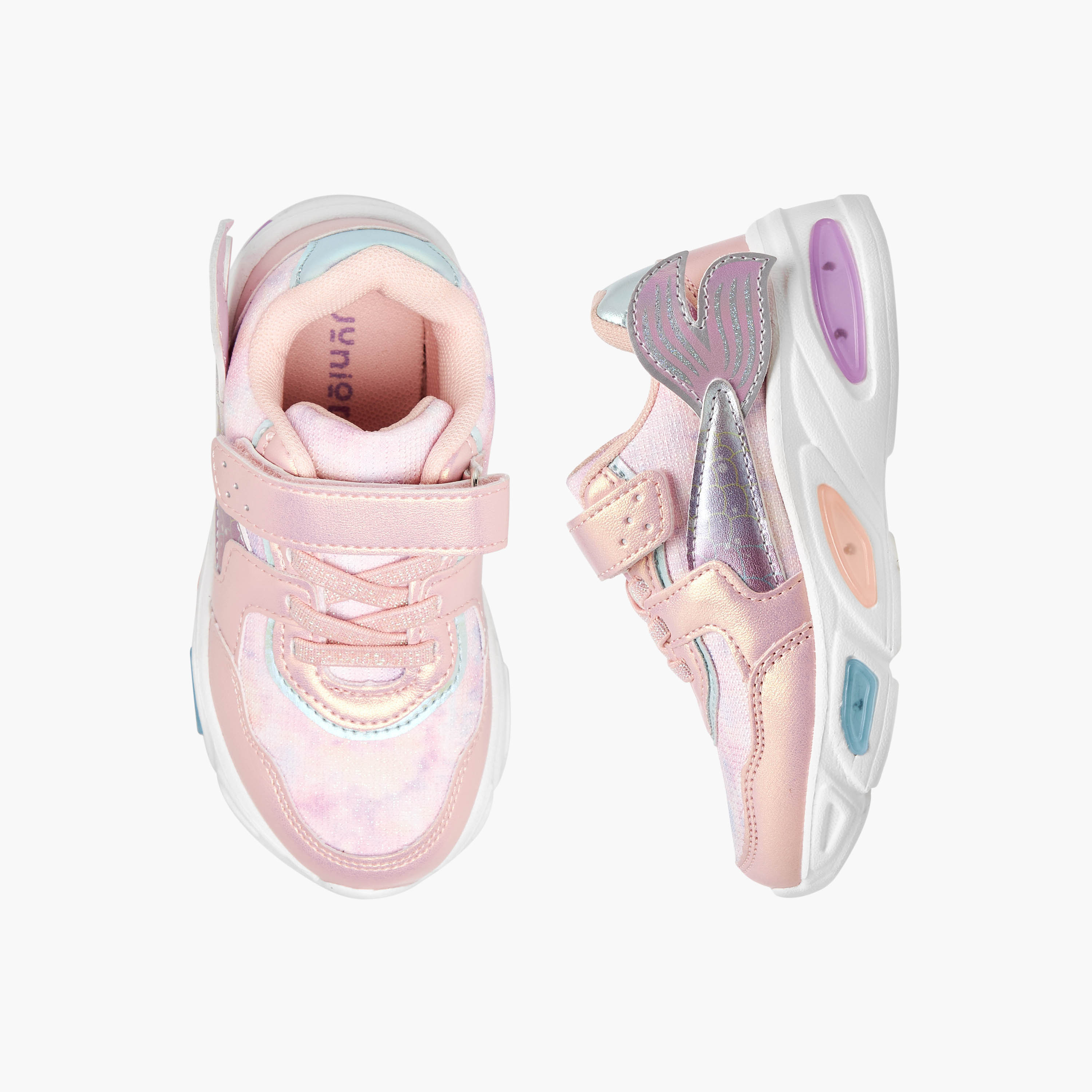 حذاء سنيكرز مضيء بزخارف حورية البحر وشريط إغلاق لاصق من جونيورز-girls-shoes-sneakers-image-1