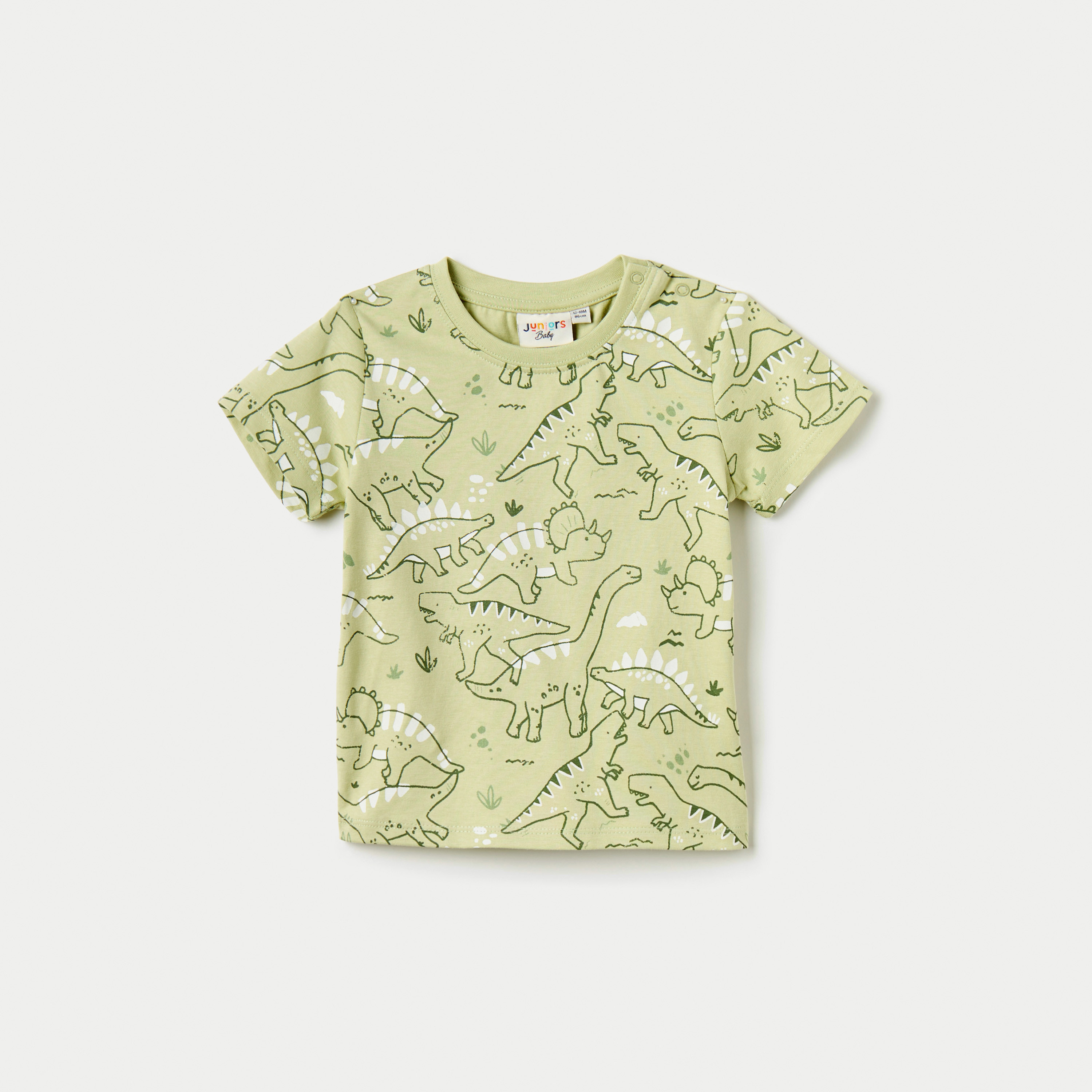 Juniors All-Over Dinosaur Print T-shirt with Short Sleeves and Crew Neck-baby-boys-clothing-tshirtsandpolos-image-1