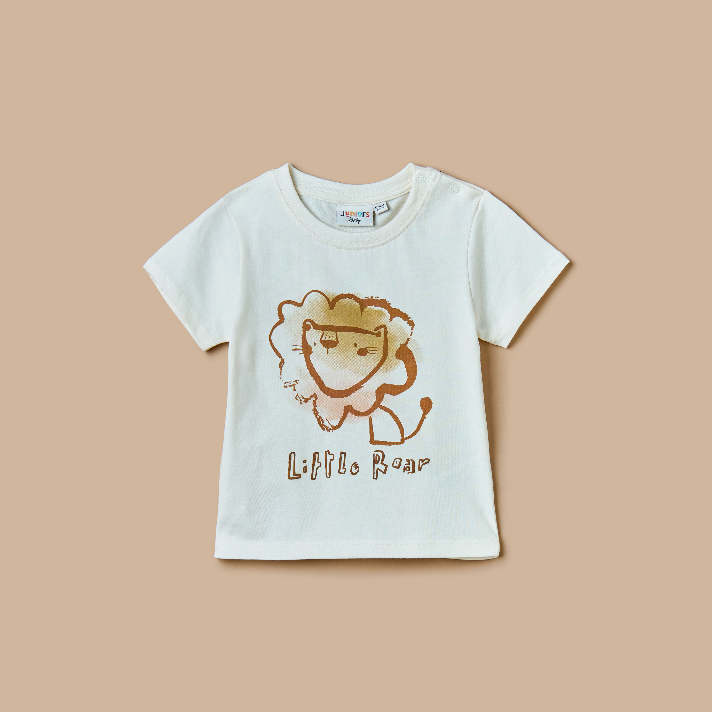 Juniors Lion Print T-shirt with Short Sleeves and Crew Neck-baby-boys-clothing-tshirtsandpolos-image-1