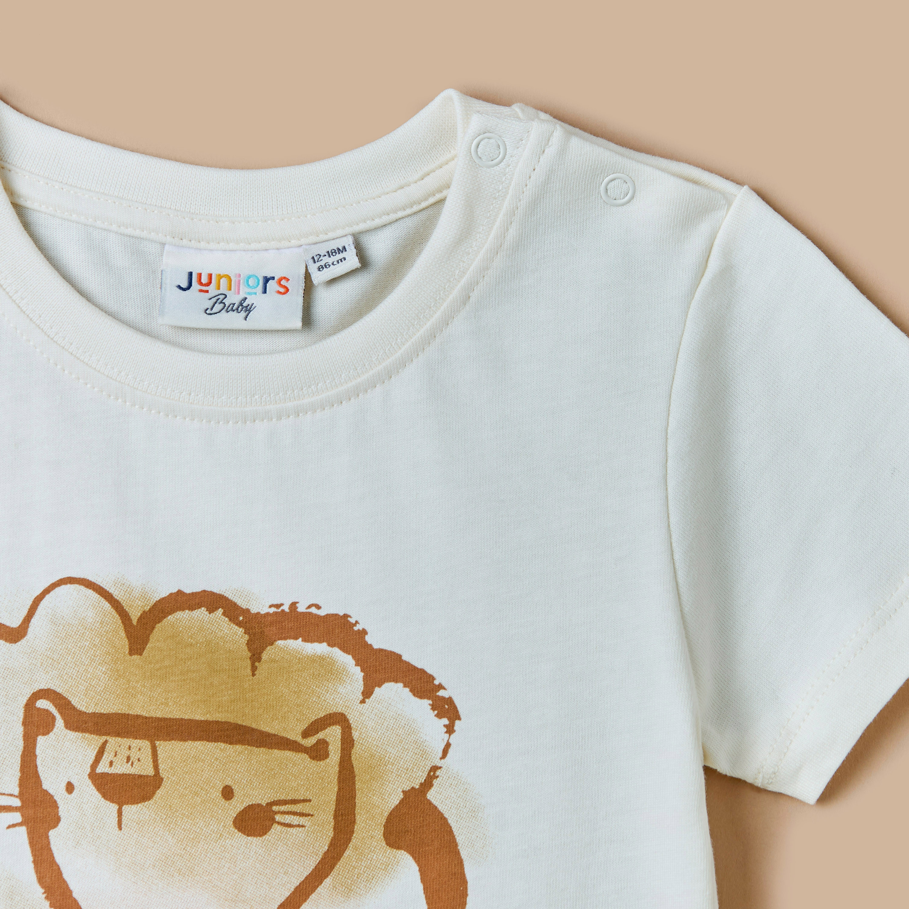 Juniors Lion Print T-shirt with Short Sleeves and Crew Neck-baby-boys-clothing-tshirtsandpolos-image-3