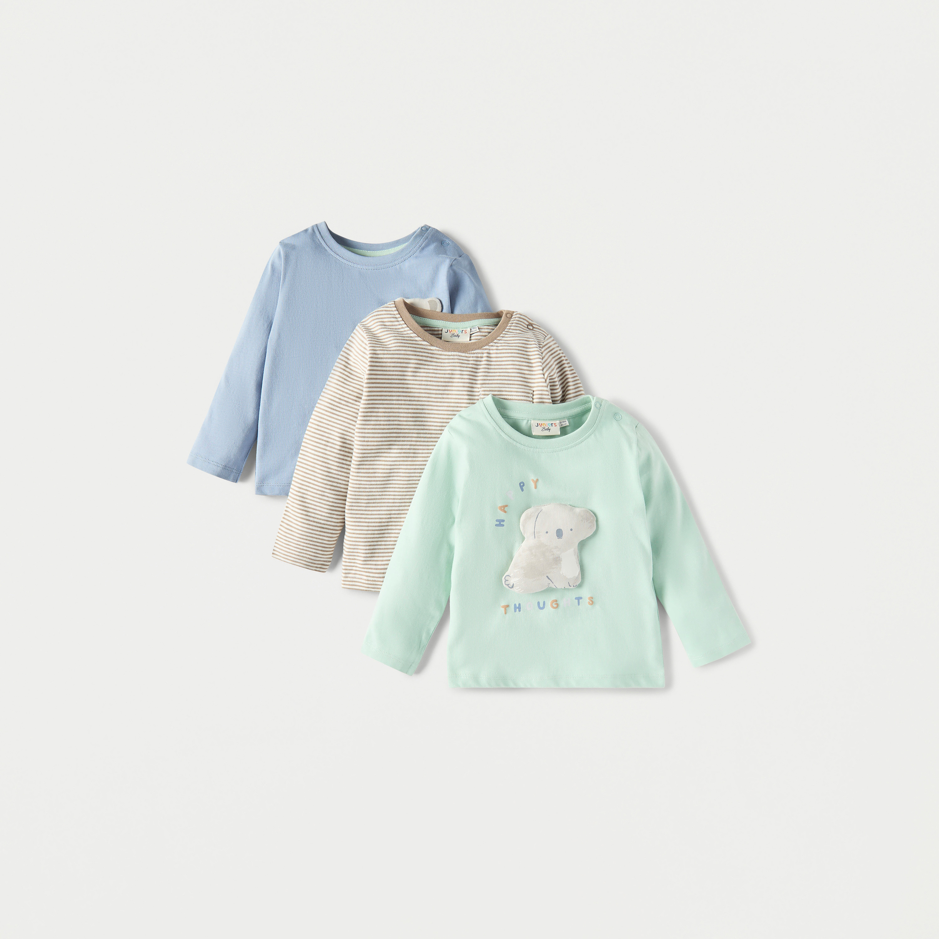 Juniors Koala Applique T-shirt with Long Sleeves and Crew Neck - Set of 3-baby-boys-clothing-tshirtsandpolos-image-1