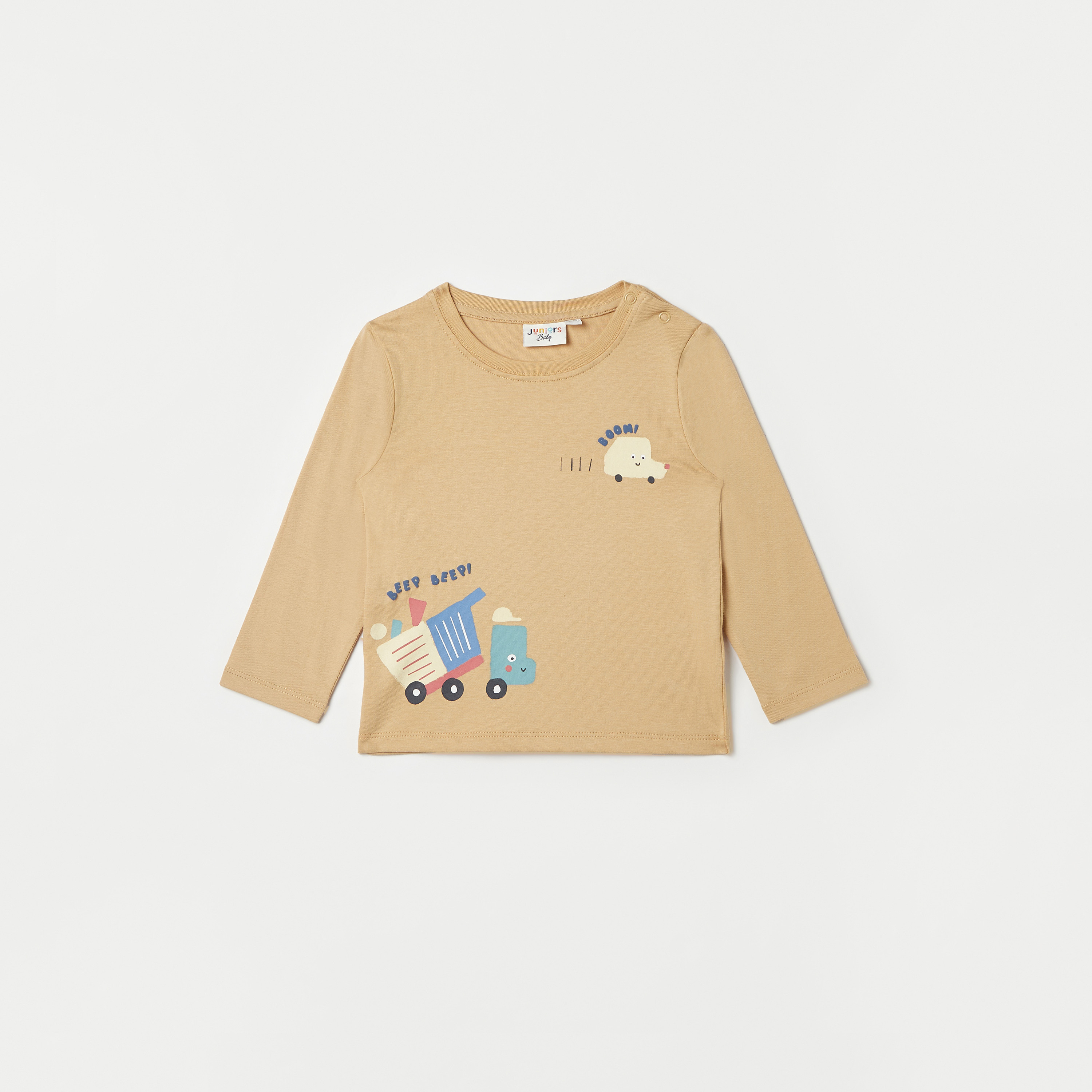 Juniors Graphic Print Crew Neck T-shirt with Long Sleeves-baby-boys-clothing-tshirtsandpolos-image-1