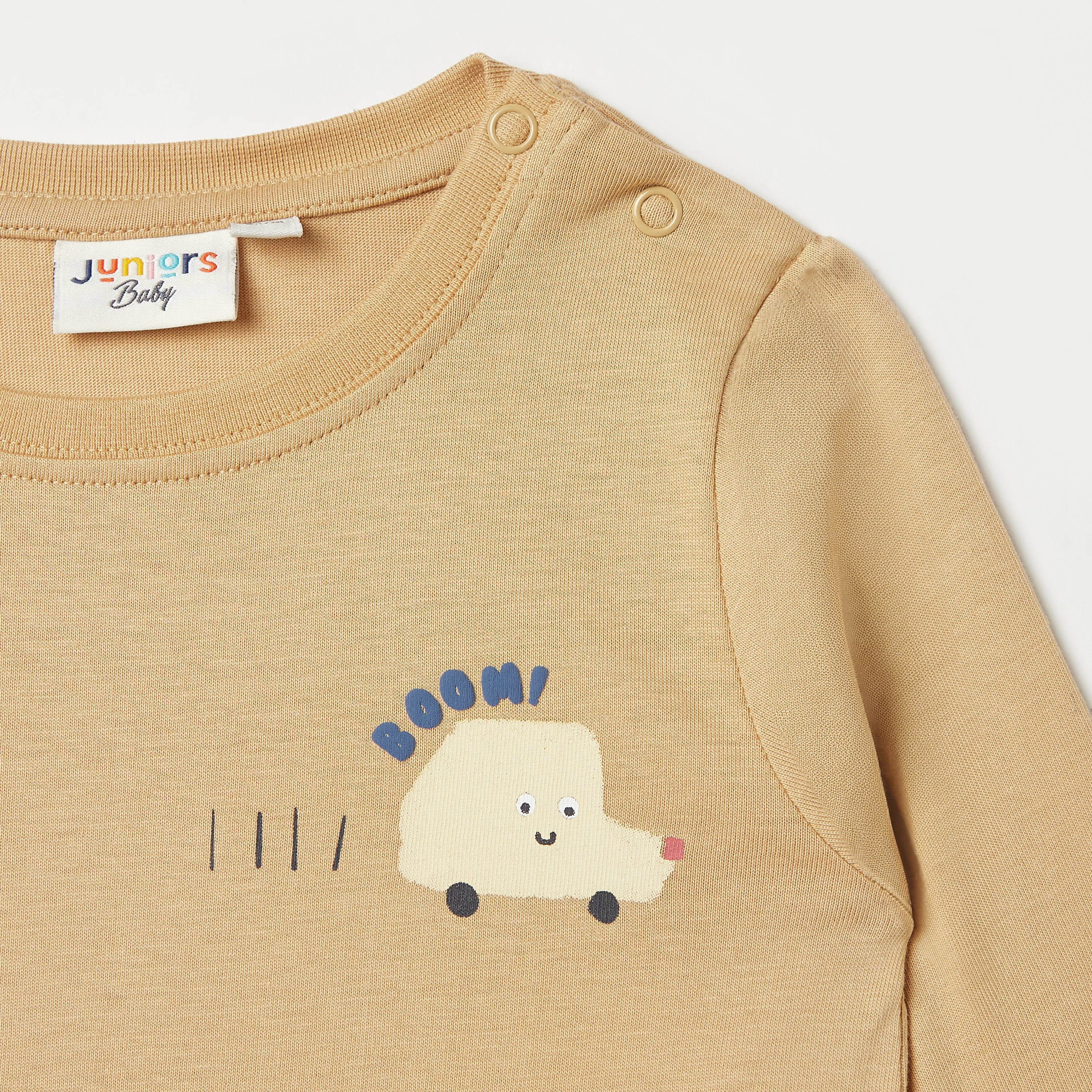 Juniors Graphic Print Crew Neck T-shirt with Long Sleeves-baby-boys-clothing-tshirtsandpolos-image-3