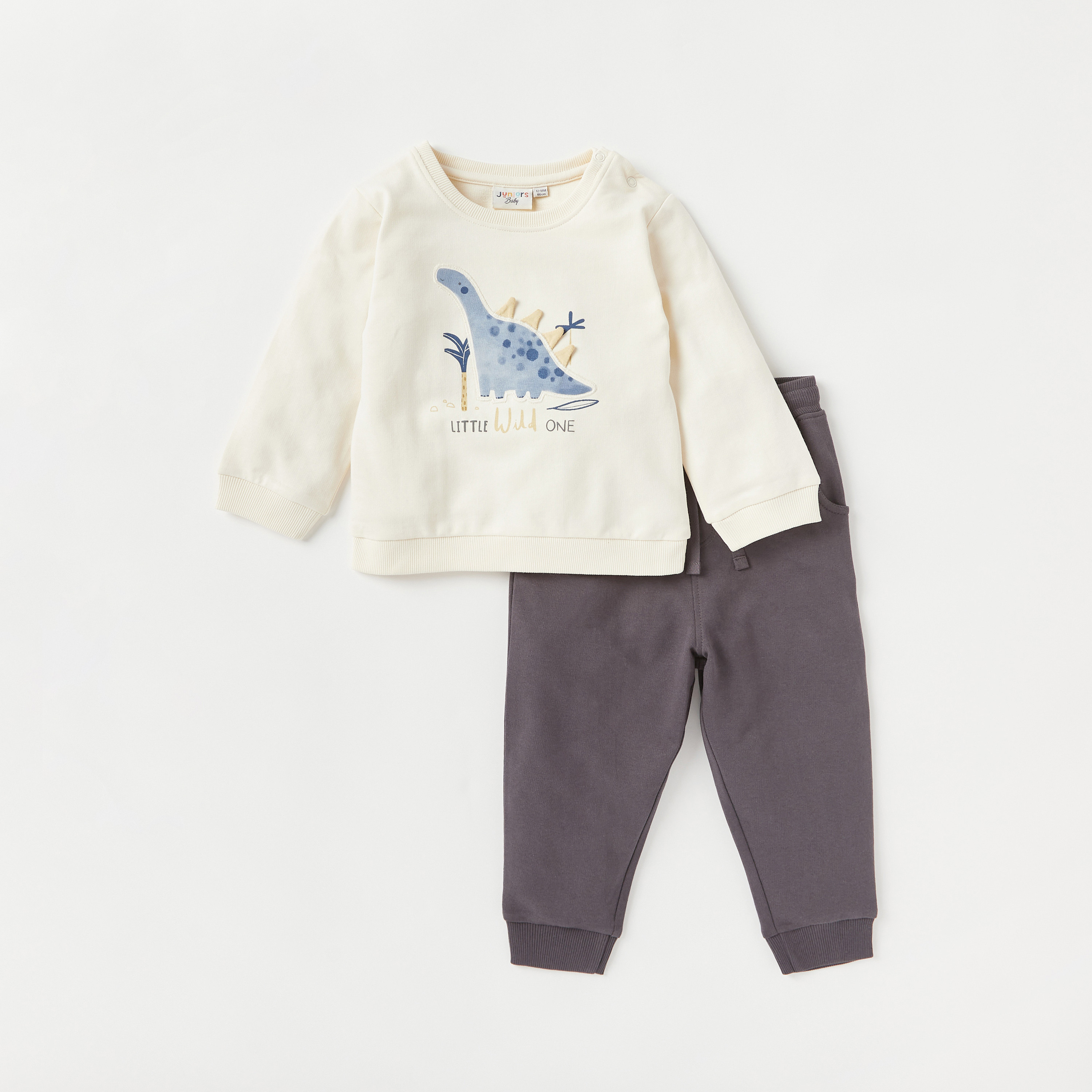 Juniors Dinosaur Applique Sweatshirt and Joggers Set-baby-boys-clothing-winterwear-setsandcoords-image-1