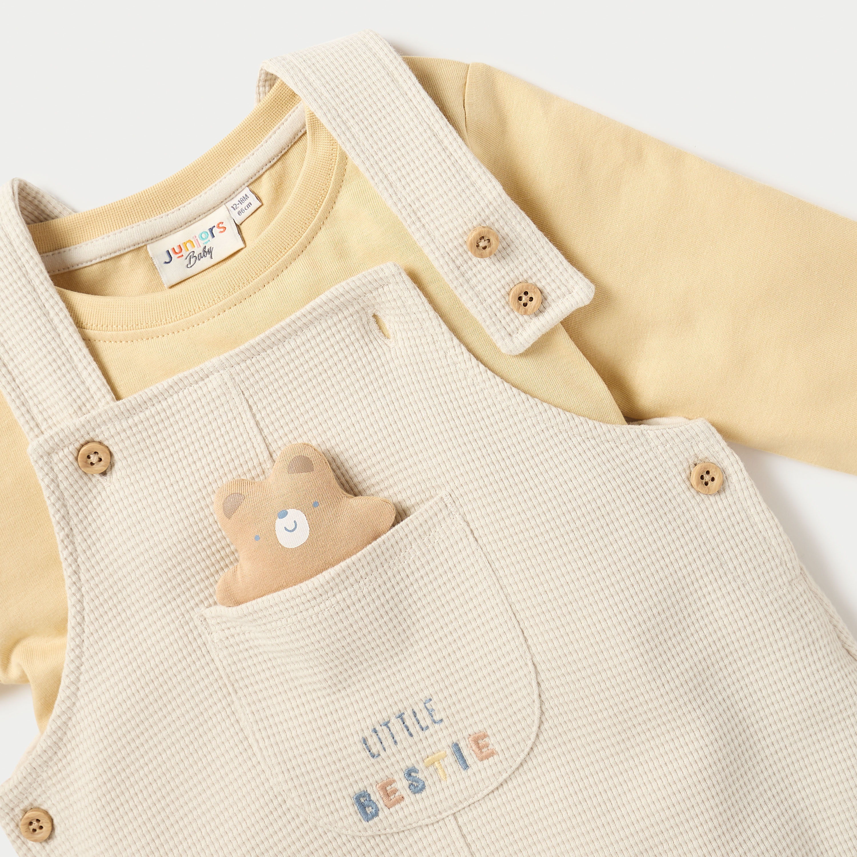 طقم دنغري وافل بارز الملمس وتيشيرت سادة من جونيورز-baby-boys-clothing-setsandcoords-image-4