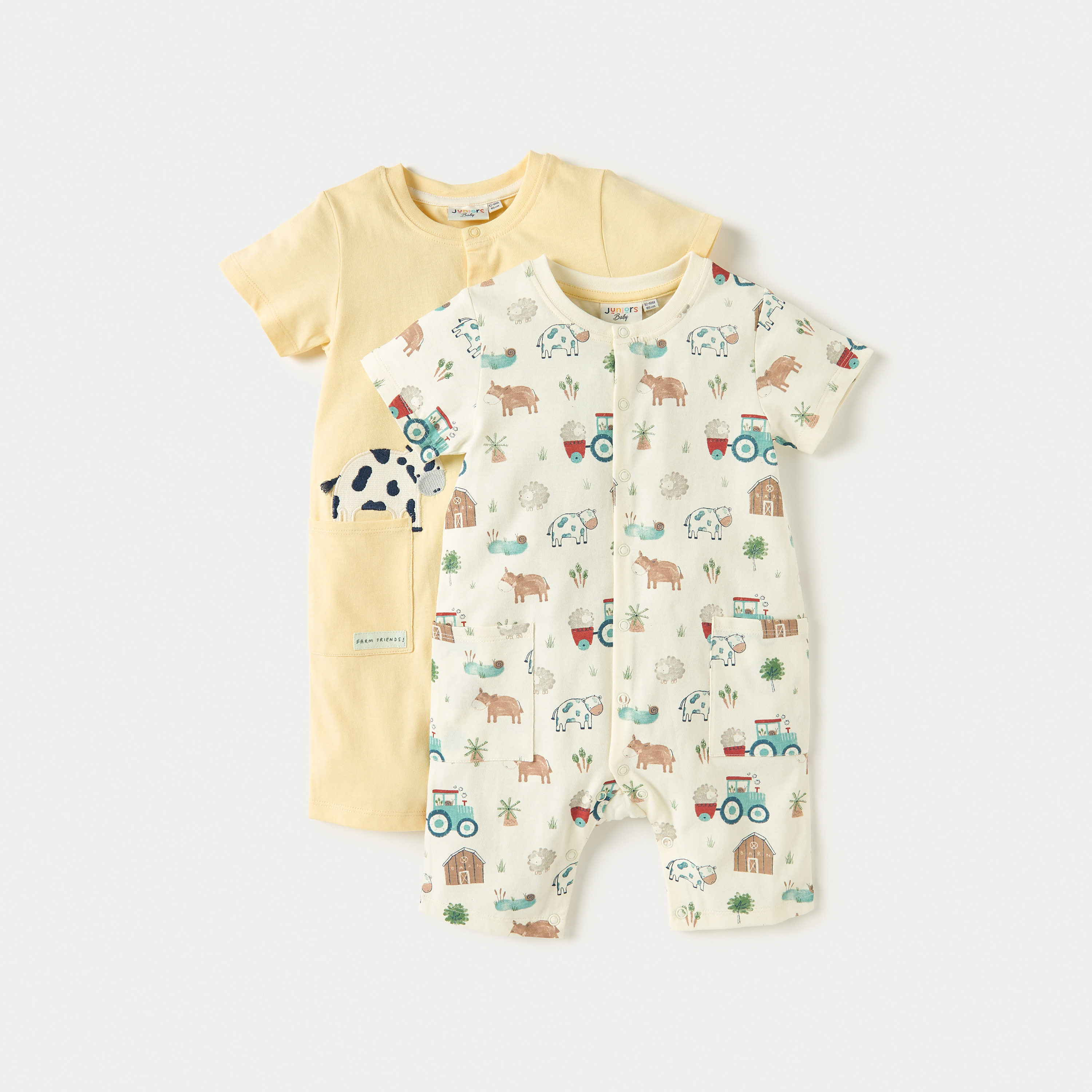 Juniors Animal Print Romper with Short Sleeves and Button Closure - Set of 2-baby-boys-clothing-rompers-image-1