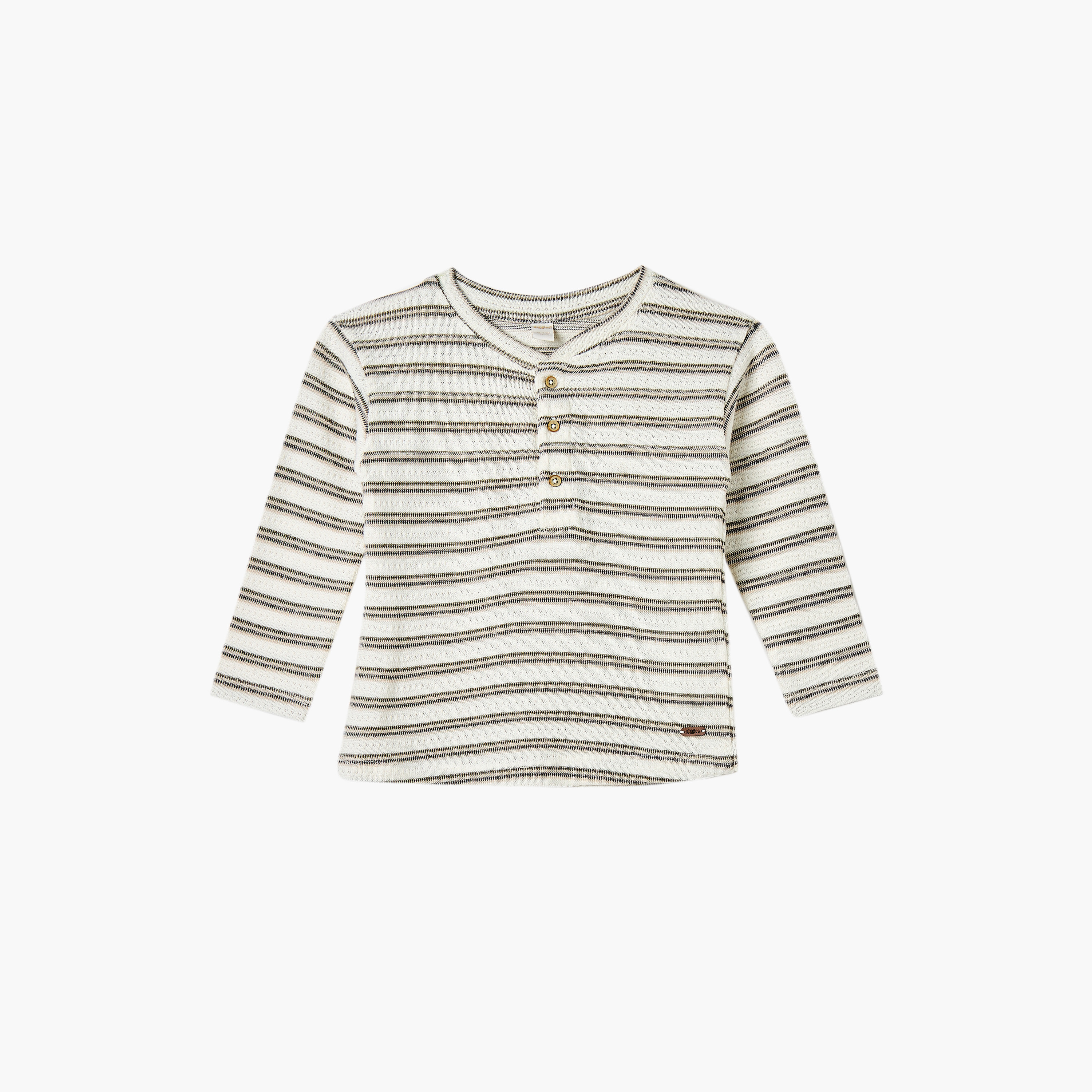 تيشيرت مخطط بياقة هينلي وأكمام طويلة من جيجلز-baby-boys-clothing-tshirtsandpolos-image-1