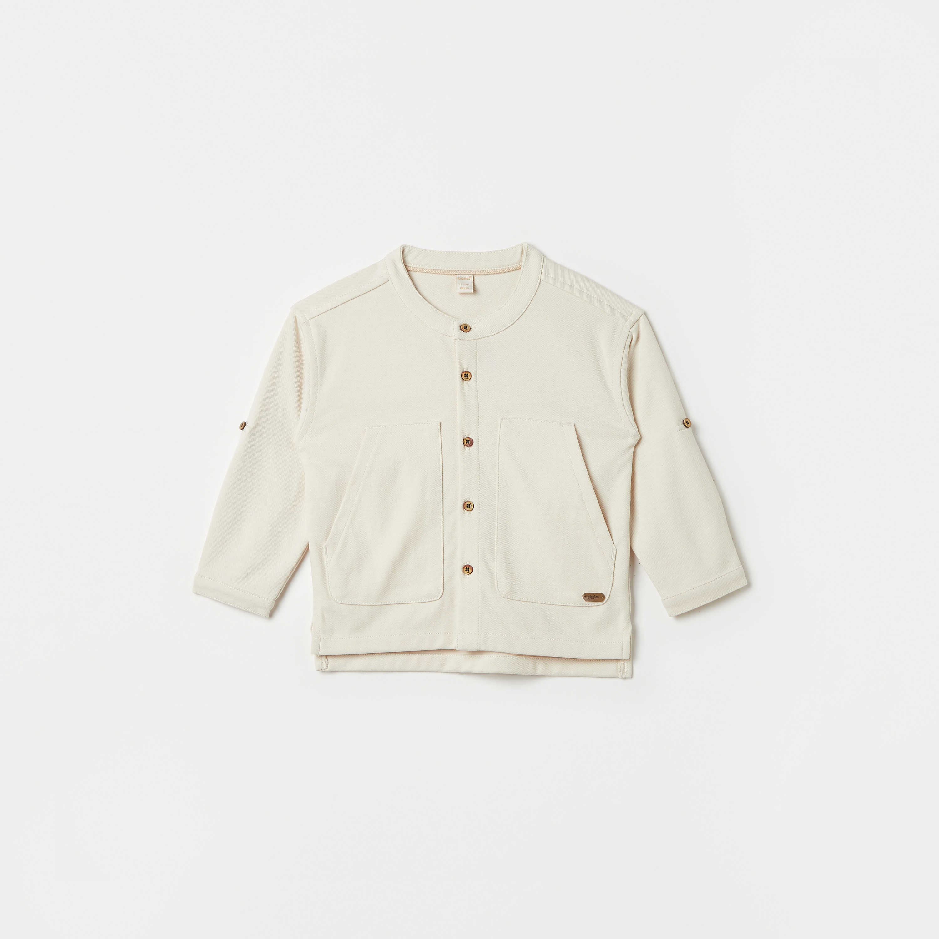 Giggles Solid Mandarin Collar Shirt with Pockets and Long Sleeves-baby-boys-clothing-shirts-image-1