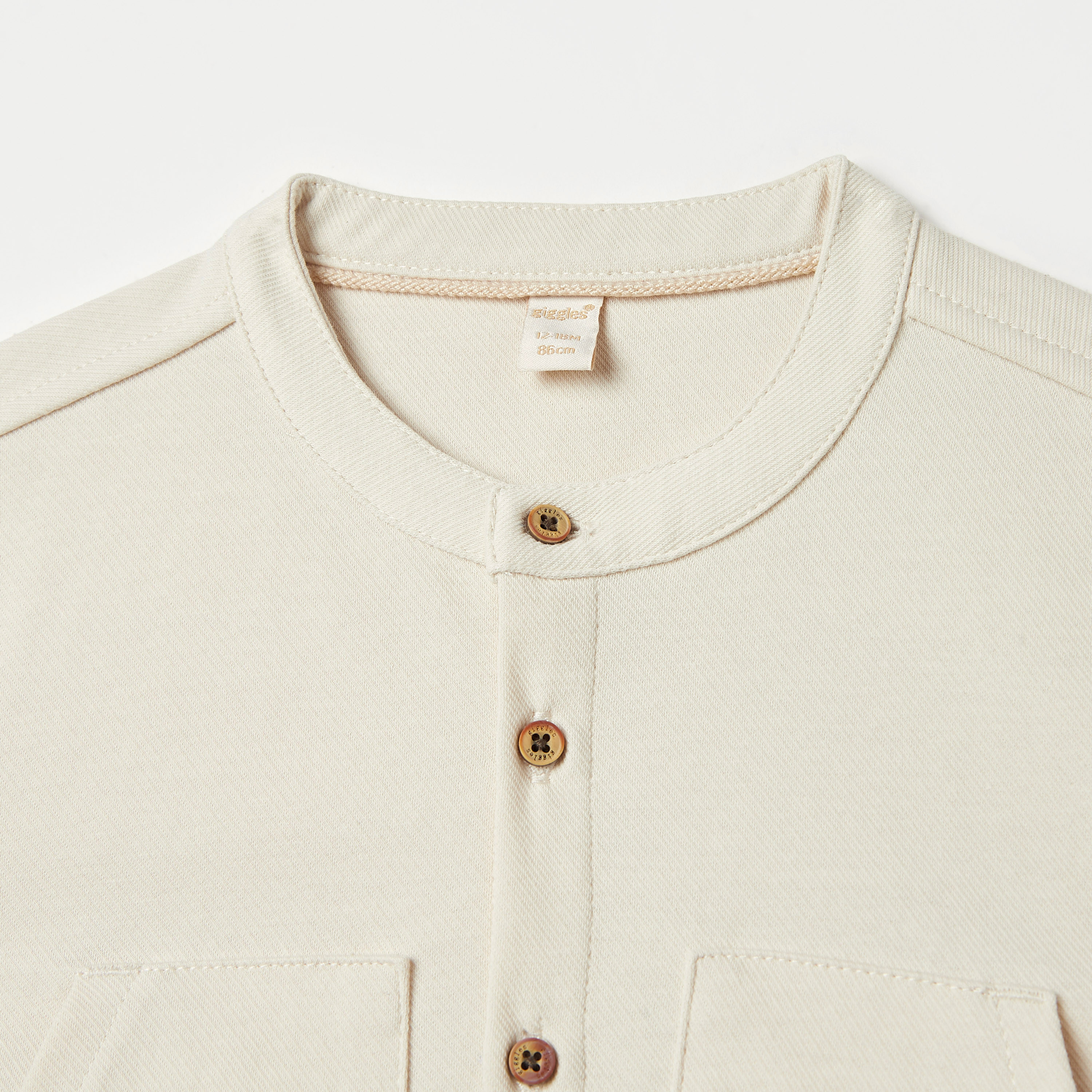 Giggles Solid Mandarin Collar Shirt with Pockets and Long Sleeves-baby-boys-clothing-shirts-image-3