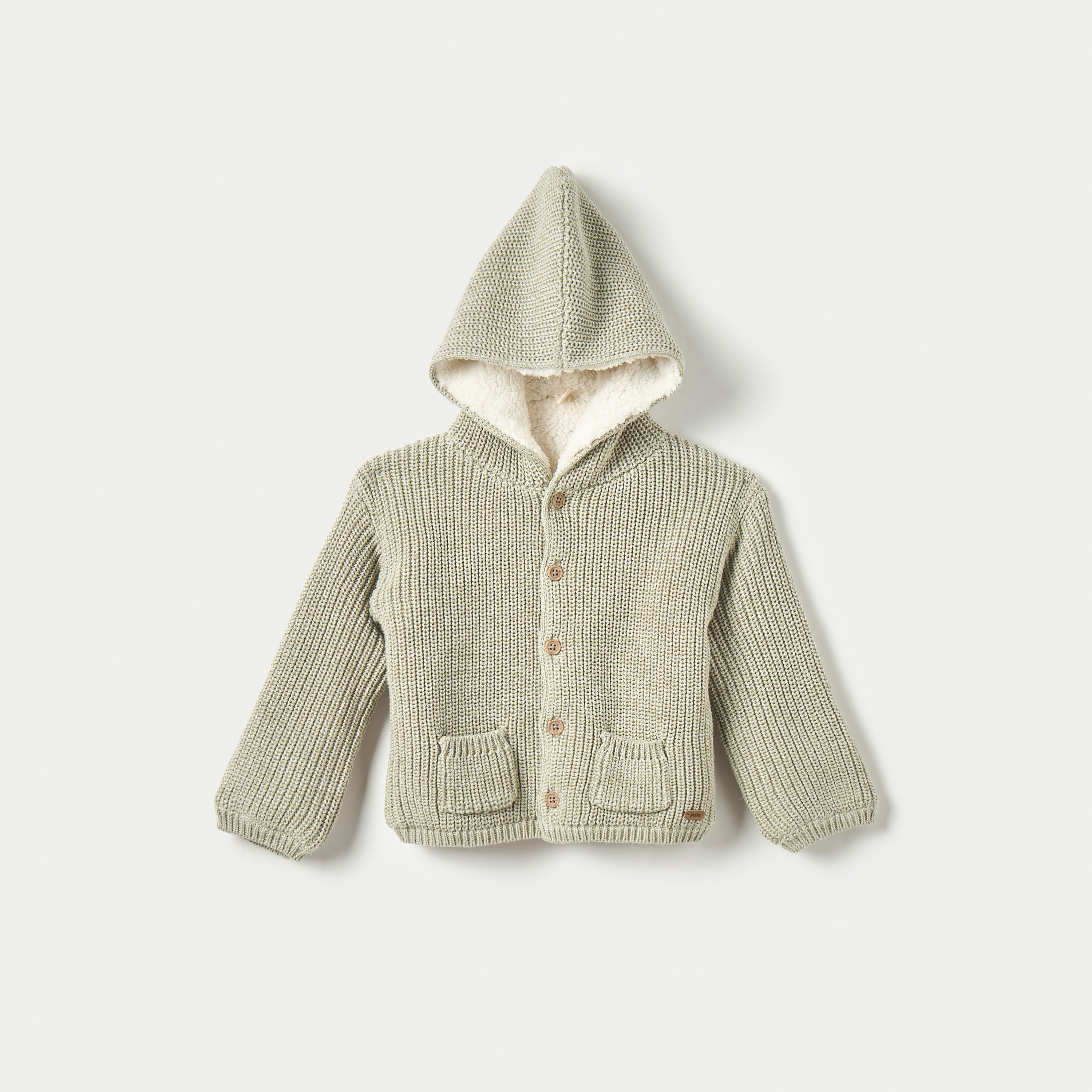 Giggles Textured Hooded Cardigan with Pockets
