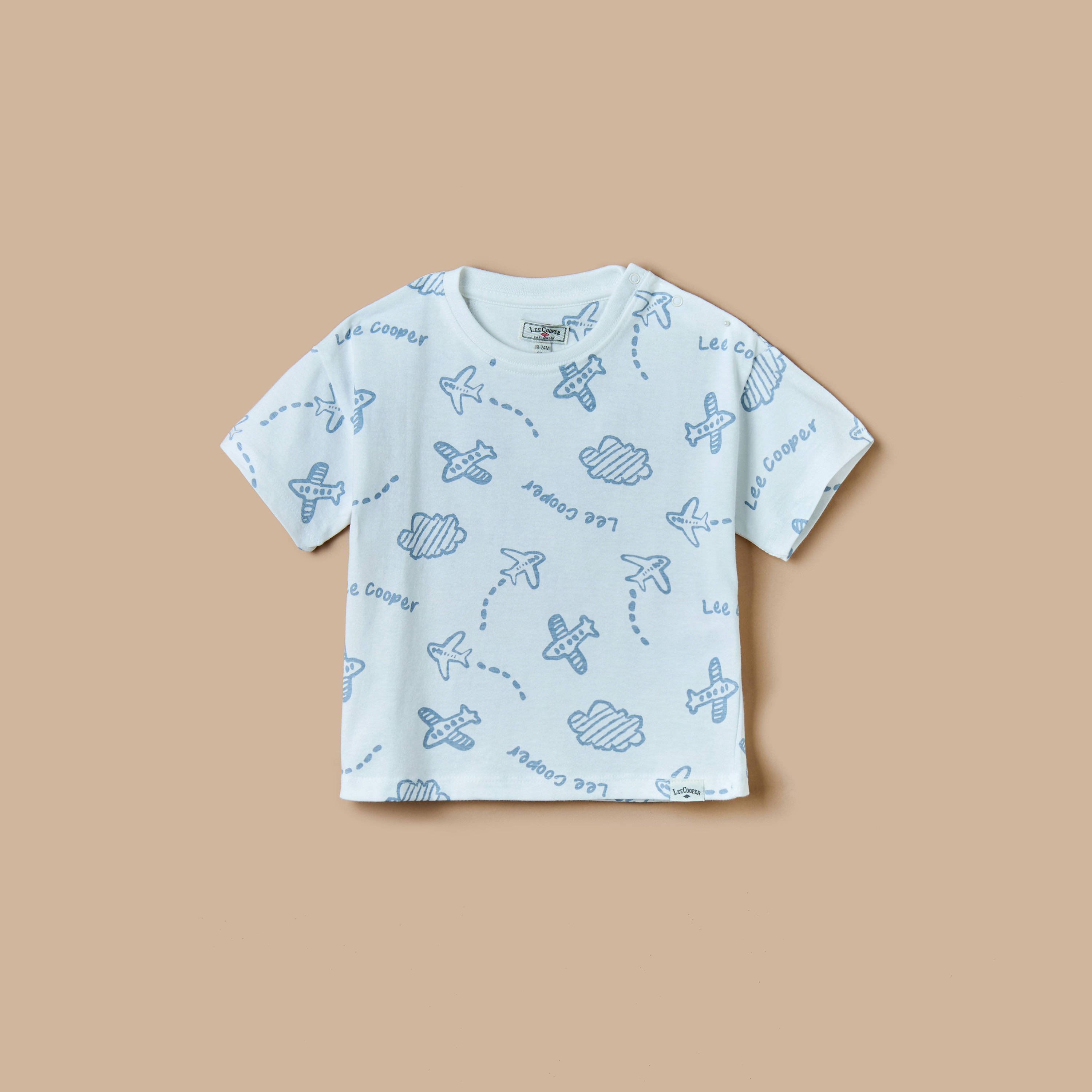 Lee Cooper All-Over Airplane Print T-shirt with Short Sleeves and Crew Neck-baby-boys-clothing-tshirtsandpolos-image-1
