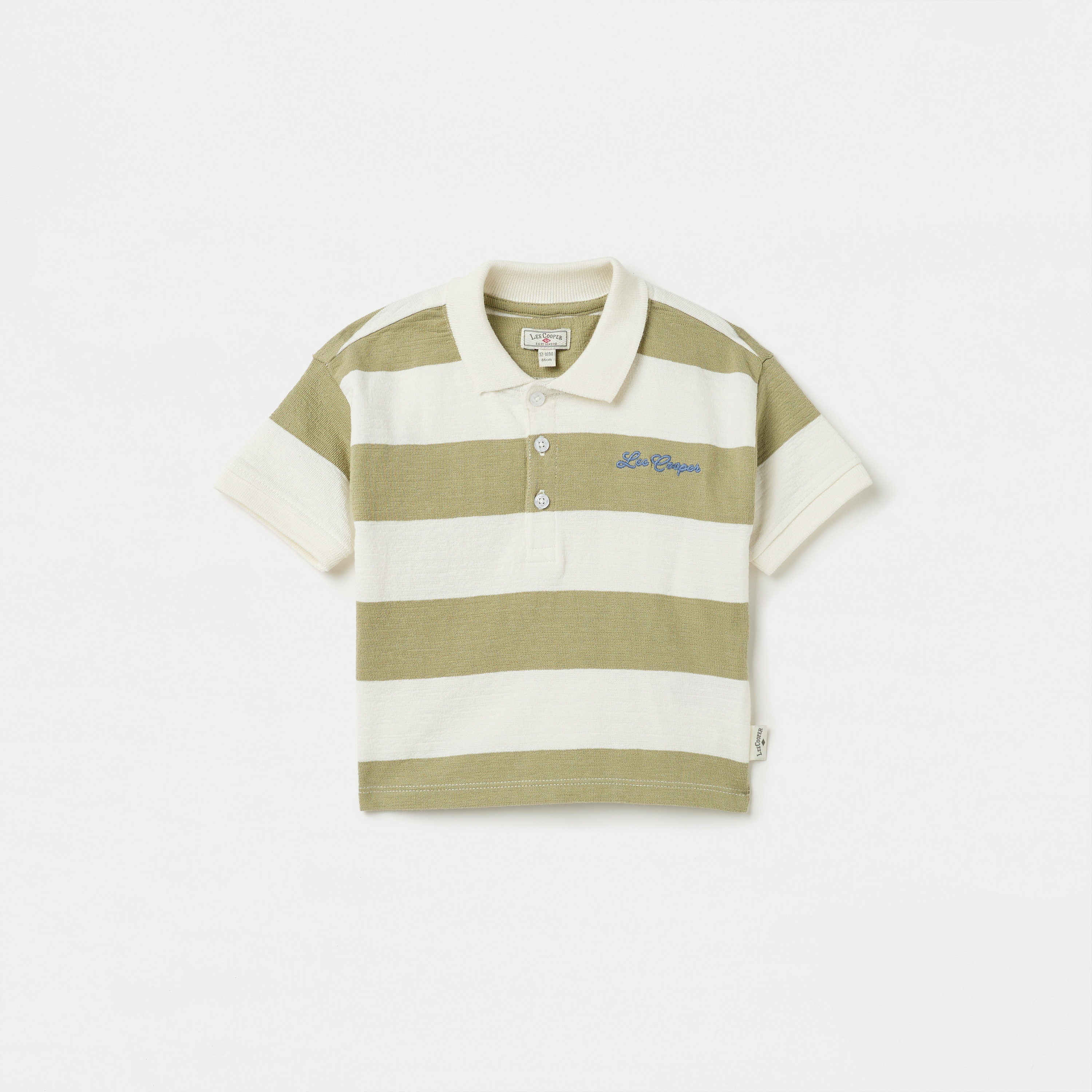 Lee Cooper Striped Polo T-shirt with Short Sleeves and Button Placket-baby-boys-clothing-tshirtsandpolos-image-1