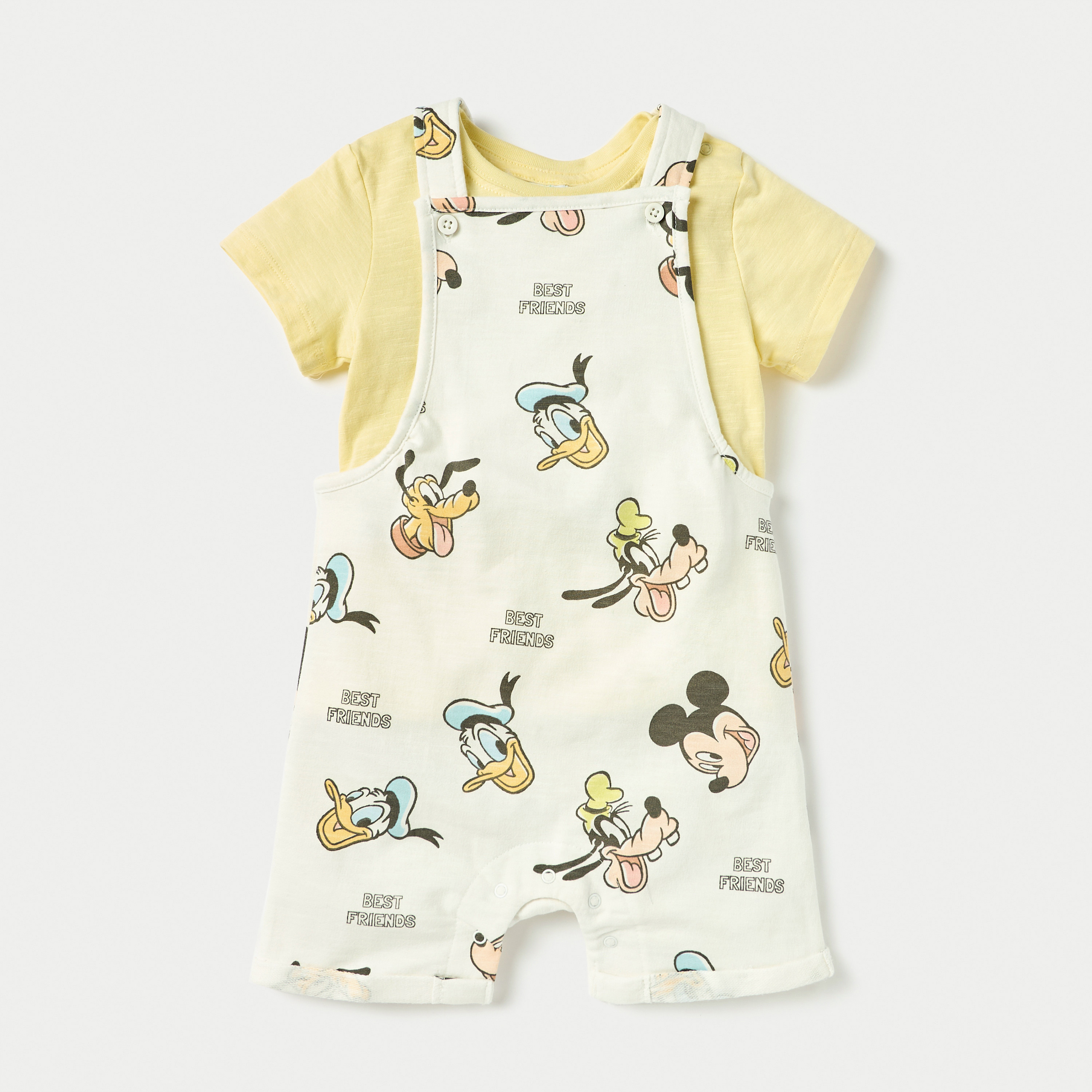Disney All-Over Mickey Mouse and Friends Print Dungaree and T-shirt Set-baby-boys-clothing-setsandcoords-image-1