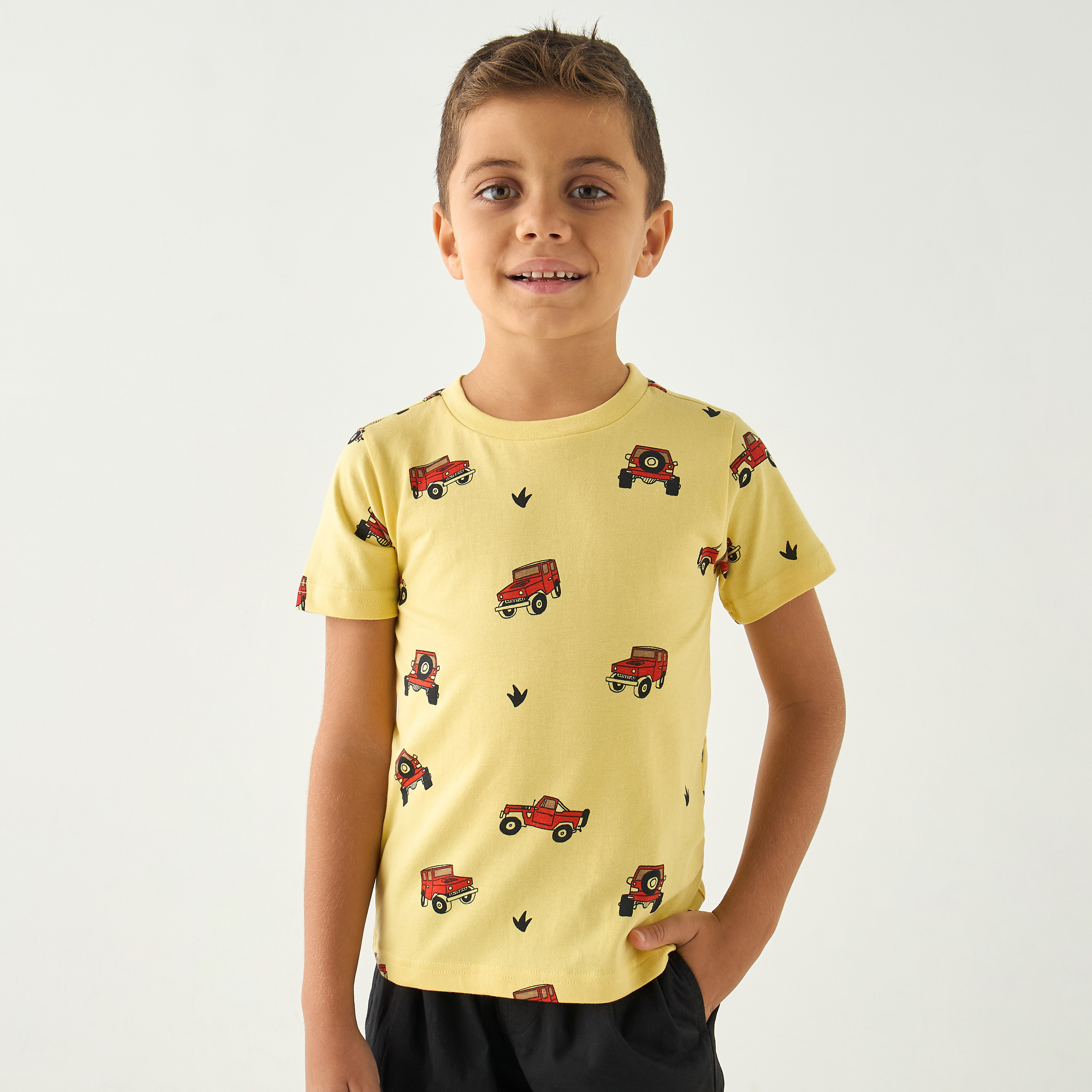 Juniors All-Over Vehicle Print Crew Neck T-shirt with Short Sleeves-baby-boys-clothing-tshirtsandpolos-image-1