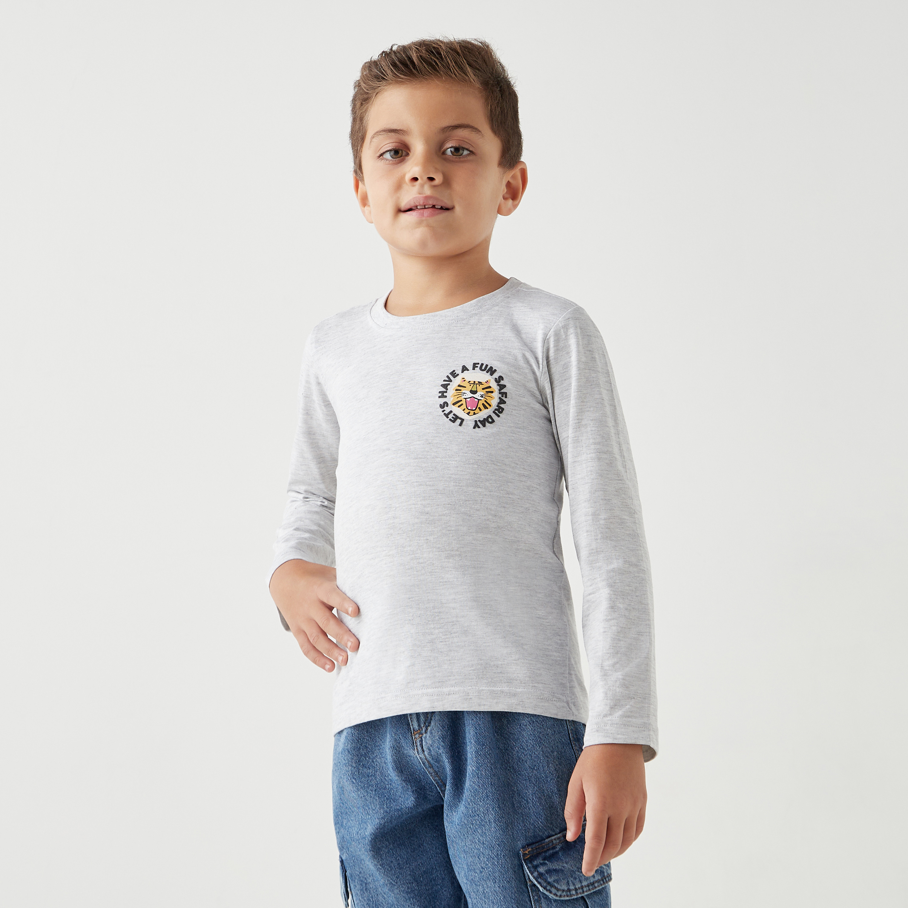 Juniors Tiger Print T-shirt with Long Sleeves and Crew Neck-boys-clothing-tshirtsandpolos-image-1
