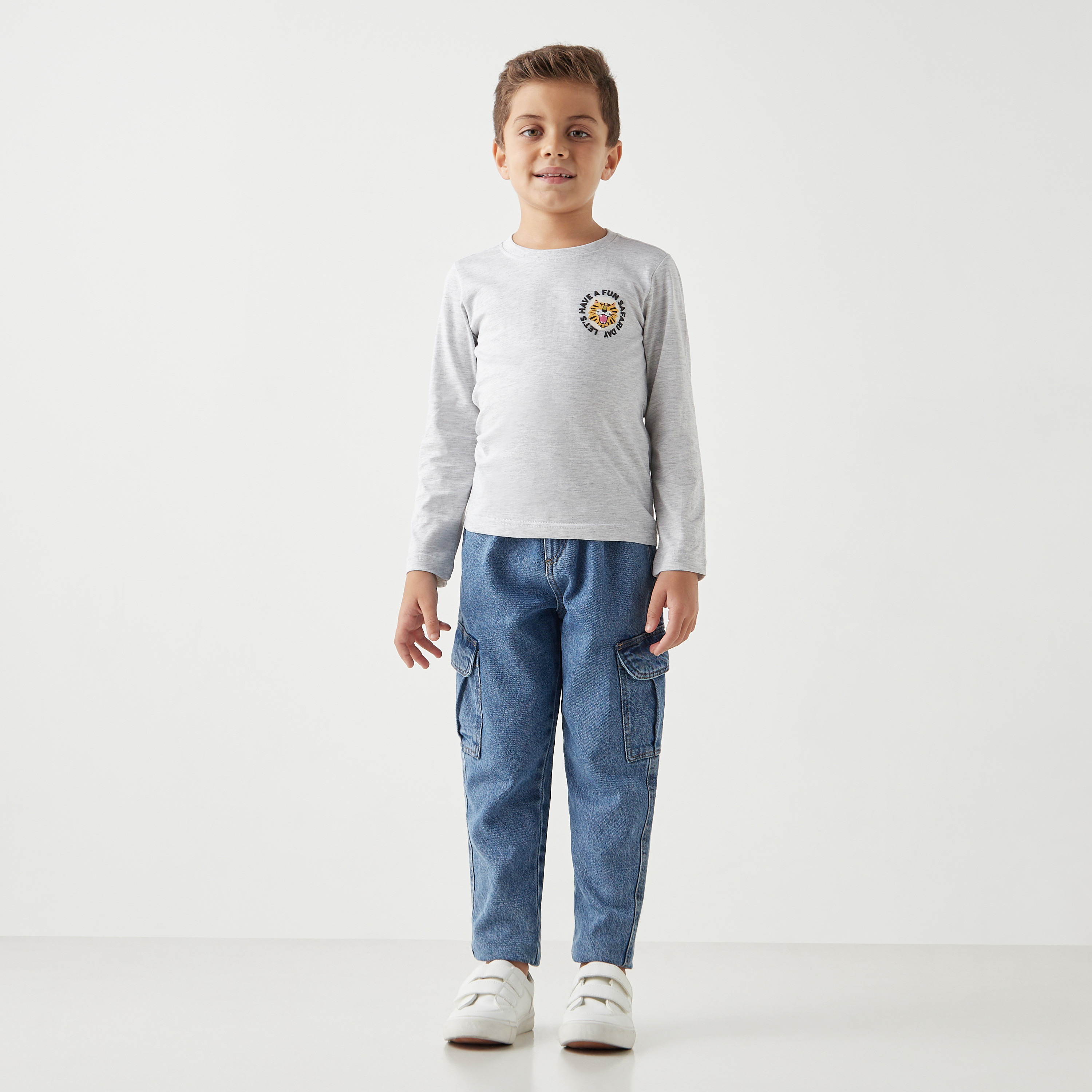Juniors Tiger Print T-shirt with Long Sleeves and Crew Neck-boys-clothing-tshirtsandpolos-image-2