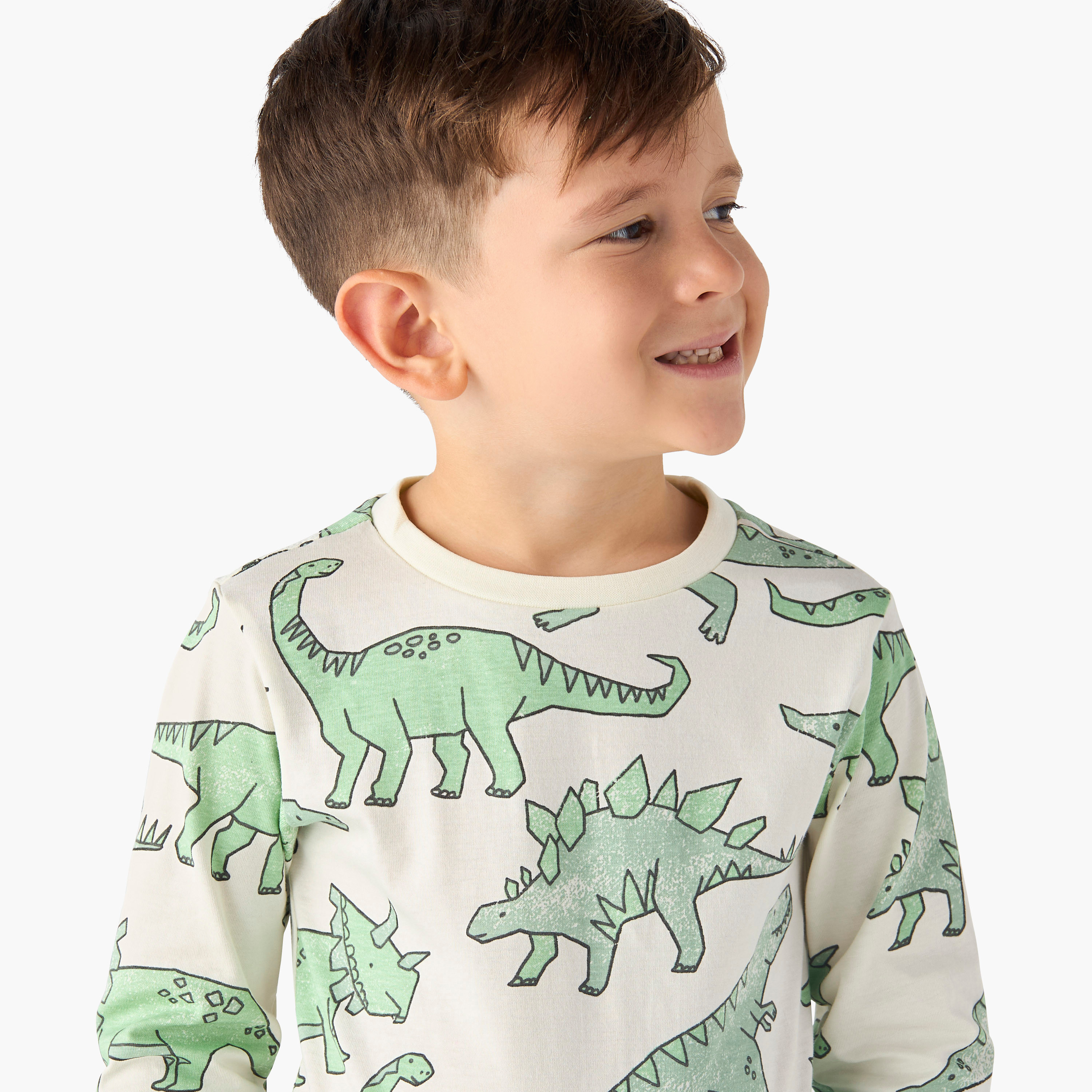 تيشيرت بياقة ضيّقة وأكمام طويلة وطبعات ديناصور من جونيورز-boys-clothing-tshirtsandpolos-image-1