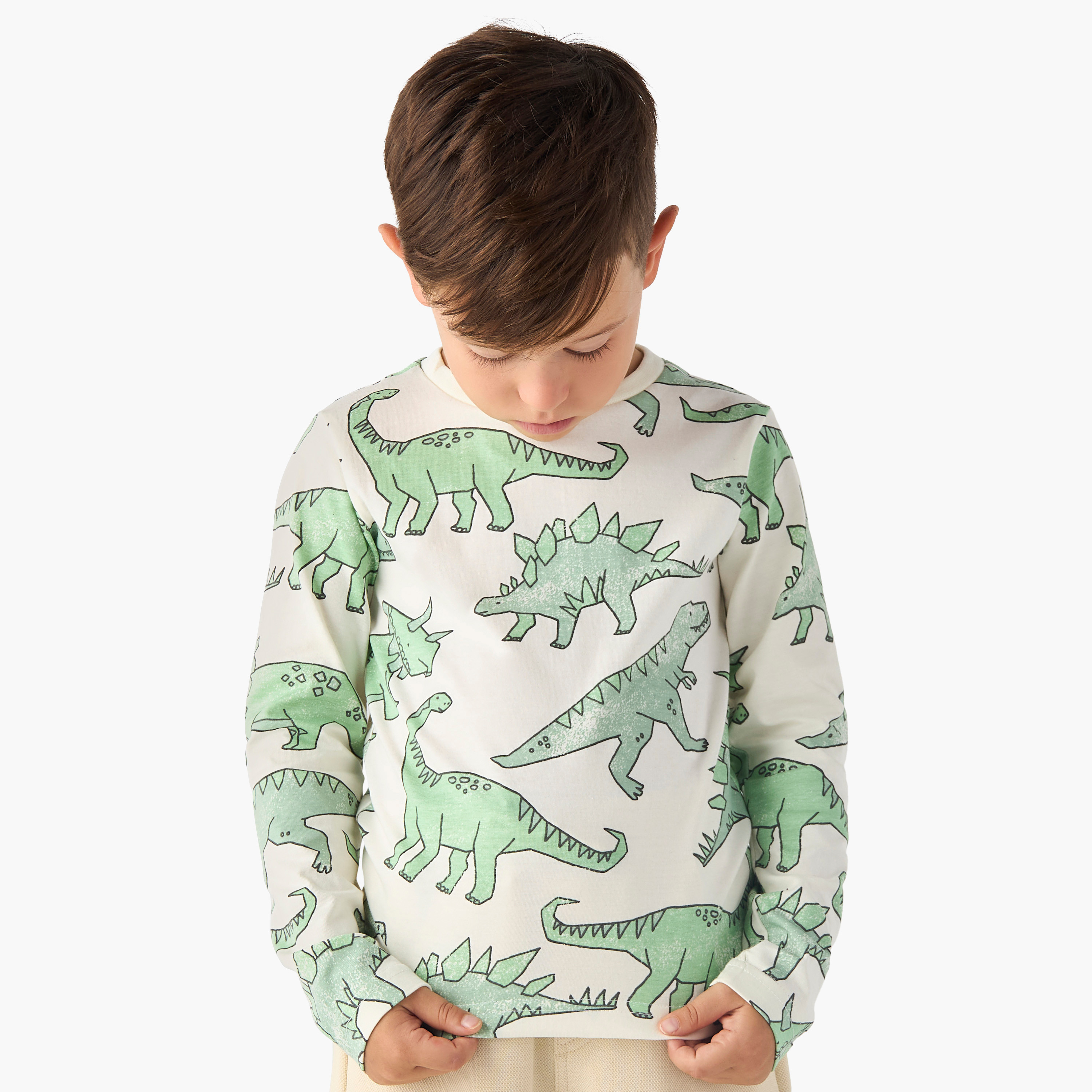 تيشيرت بياقة ضيّقة وأكمام طويلة وطبعات ديناصور من جونيورز-boys-clothing-tshirtsandpolos-image-3
