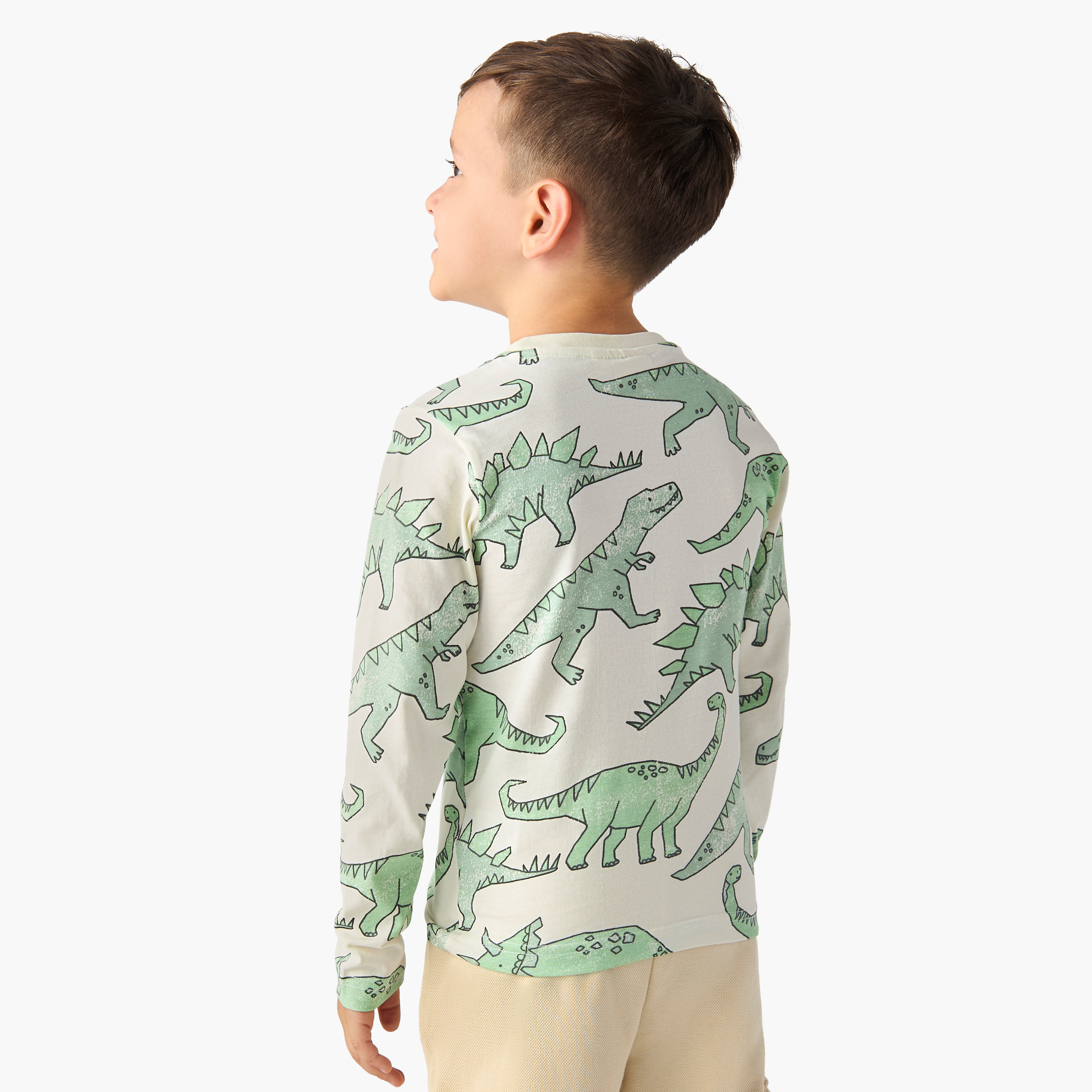 تيشيرت بياقة ضيّقة وأكمام طويلة وطبعات ديناصور من جونيورز-boys-clothing-tshirtsandpolos-image-4