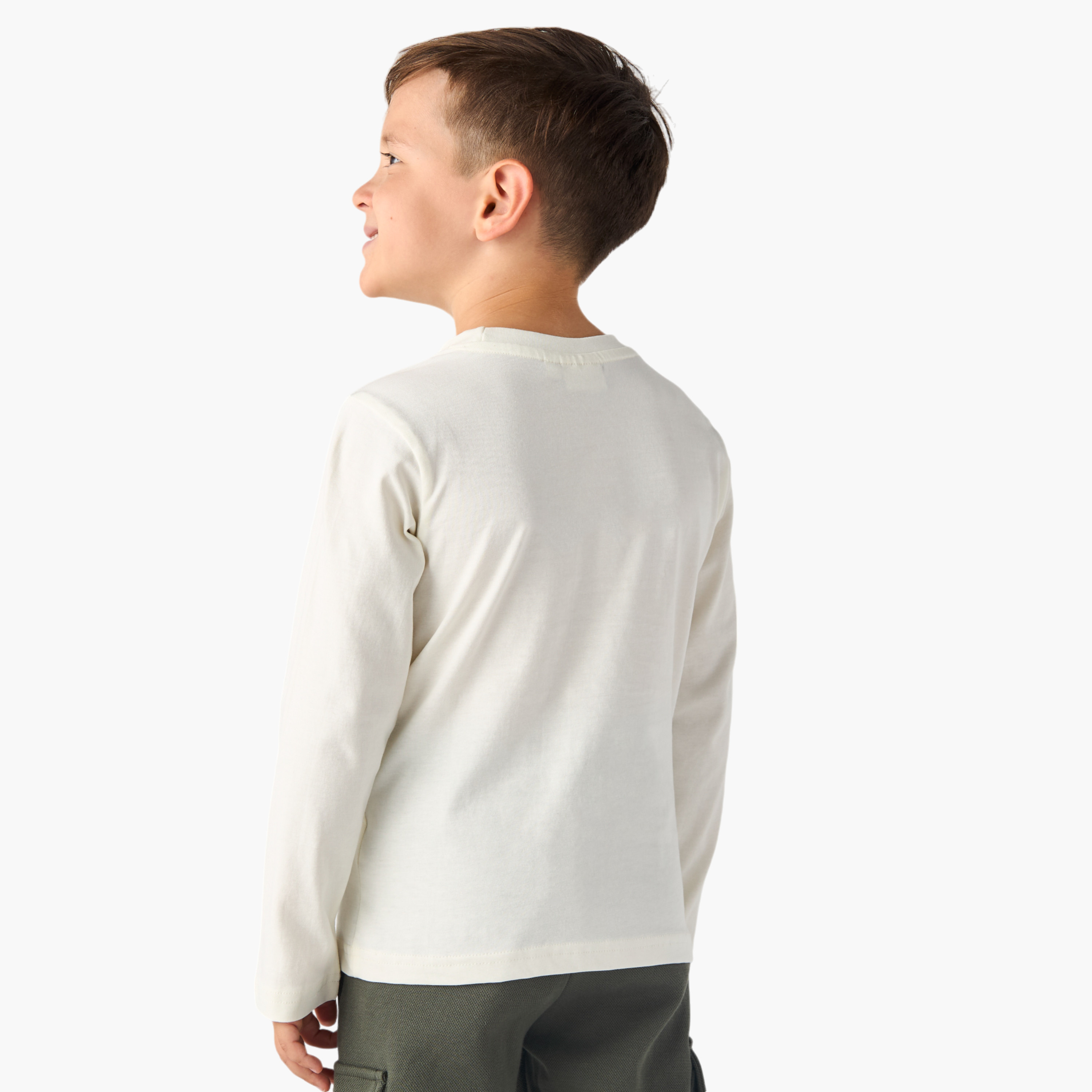 Juniors Graphic Print Crew Neck T-shirt with Long Sleeves-boys-clothing-tshirtsandpolos-image-3