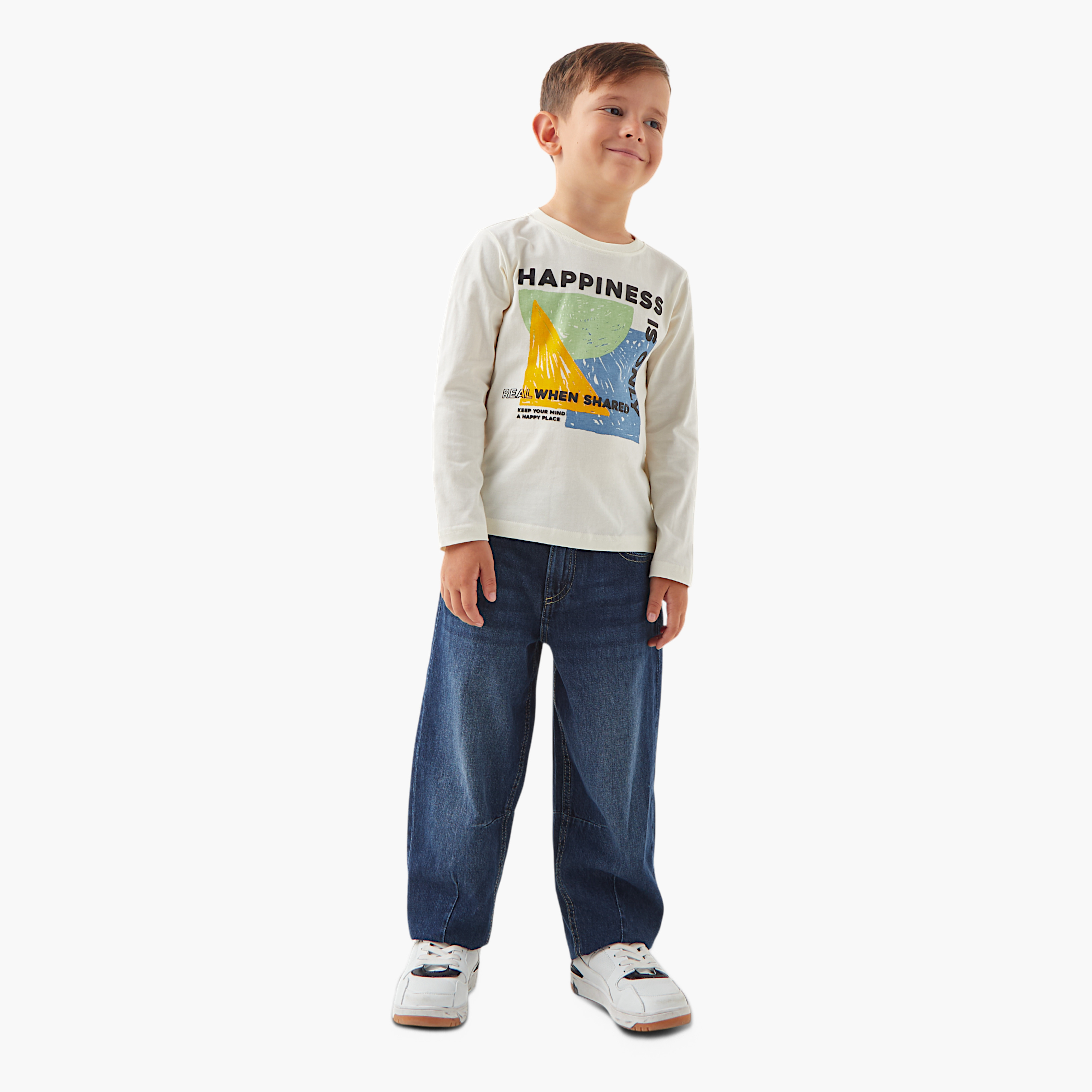 Juniors Graphic Print Crew Neck T-shirt with Long Sleeves-boys-clothing-tshirtsandpolos-image-2
