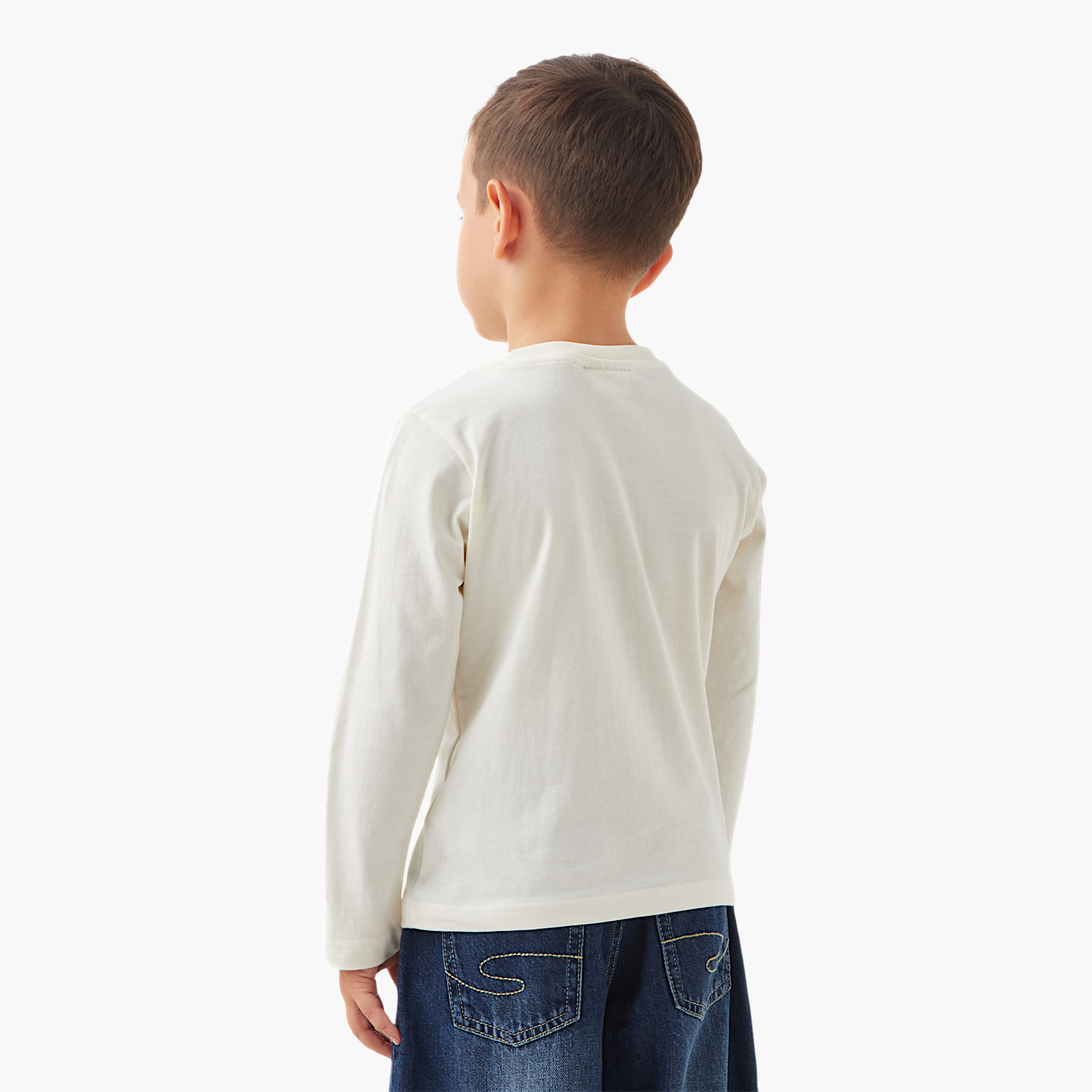 Juniors Graphic Print Crew Neck T-shirt with Long Sleeves-boys-clothing-tshirtsandpolos-image-3