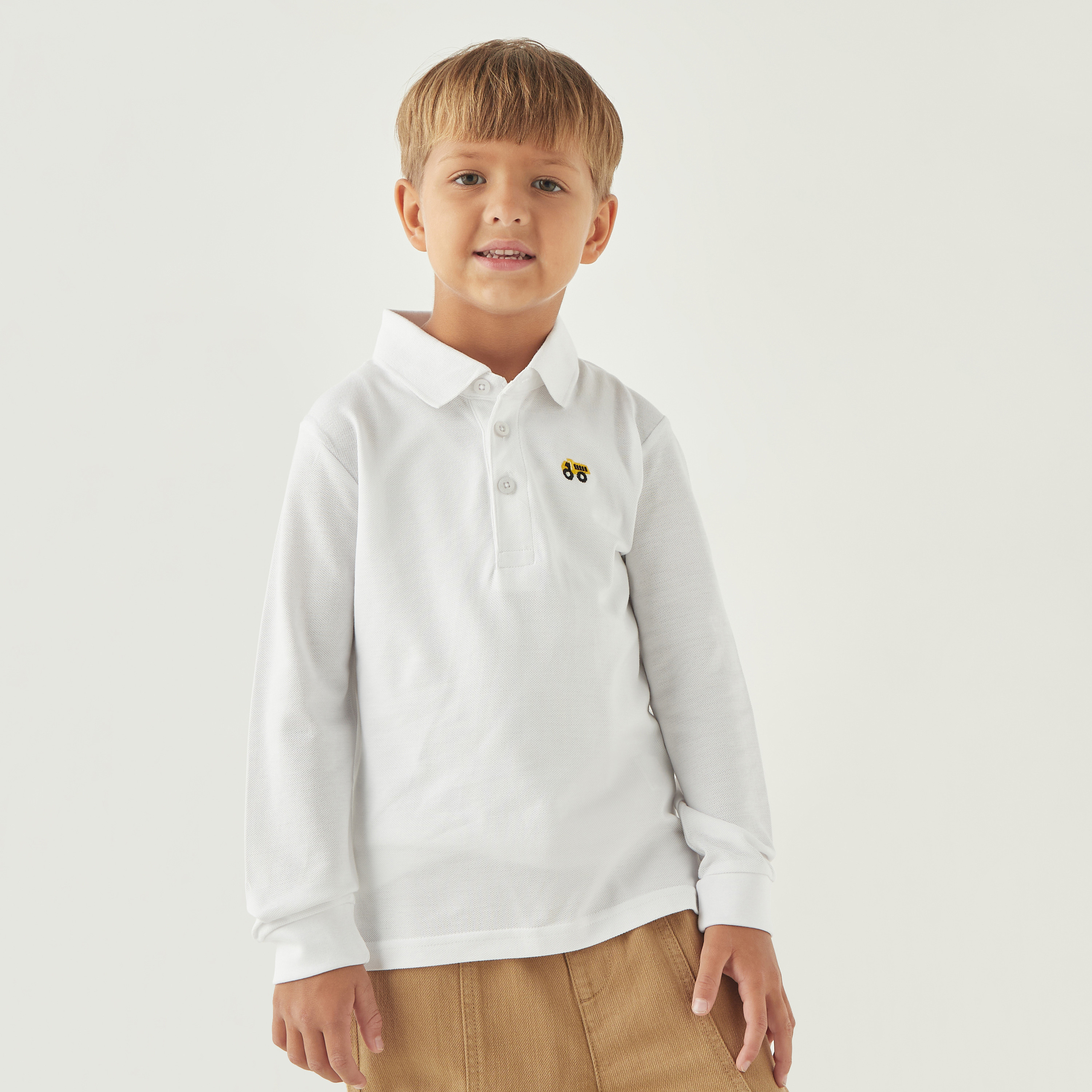 تيشيرت بولو سادة بأكمام طويلة وأزرار إغلاق من جونيورز-boys-clothing-tshirtsandpolos-image-1
