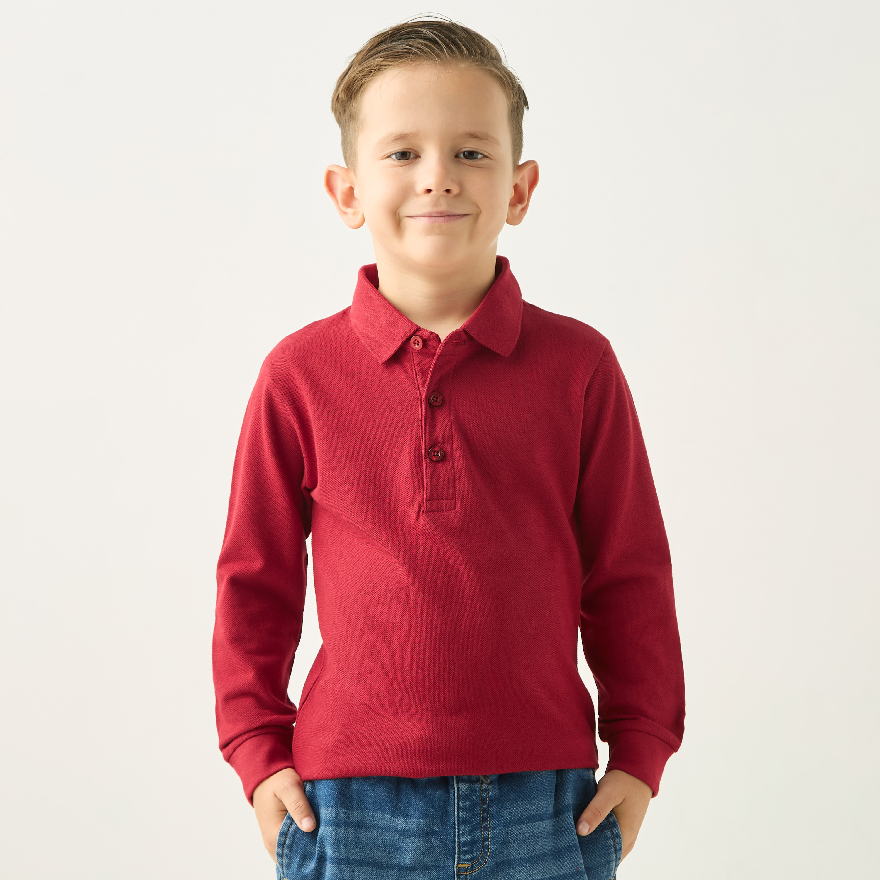 تيشيرت بولو سادة بأكمام طويلة من جونيورز-boys-clothing-tshirtsandpolos-image-1