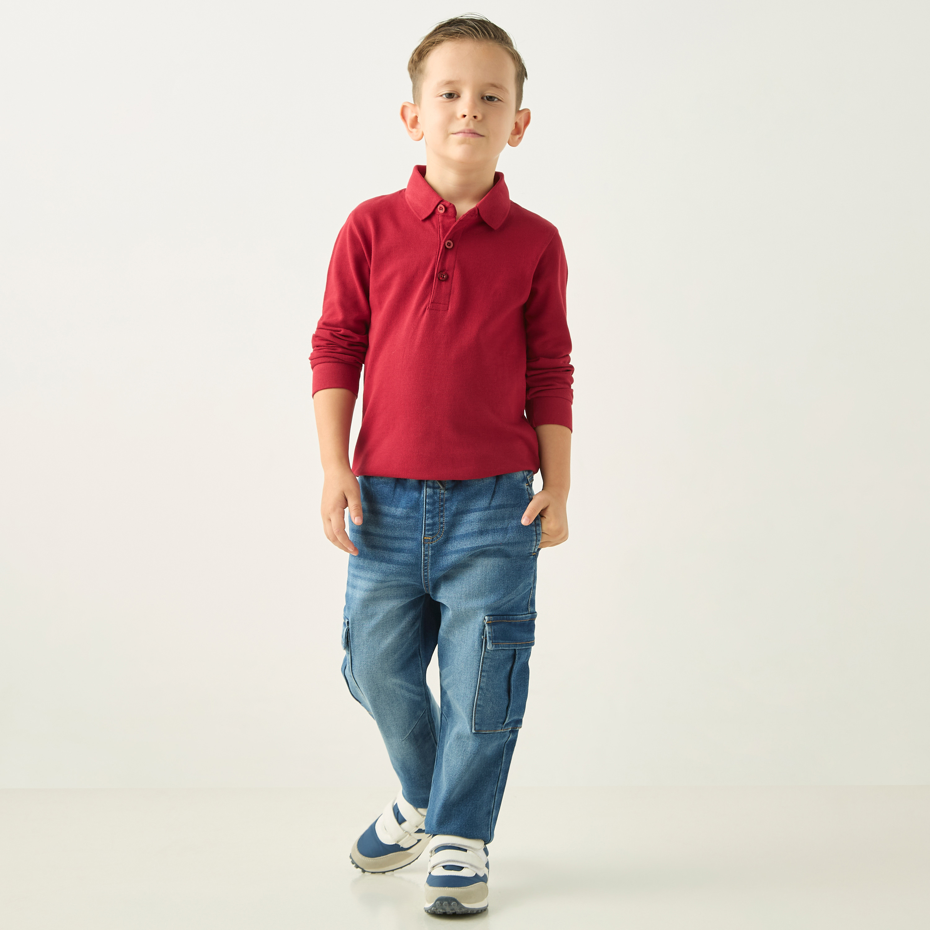 تيشيرت بولو سادة بأكمام طويلة من جونيورز-boys-clothing-tshirtsandpolos-image-2