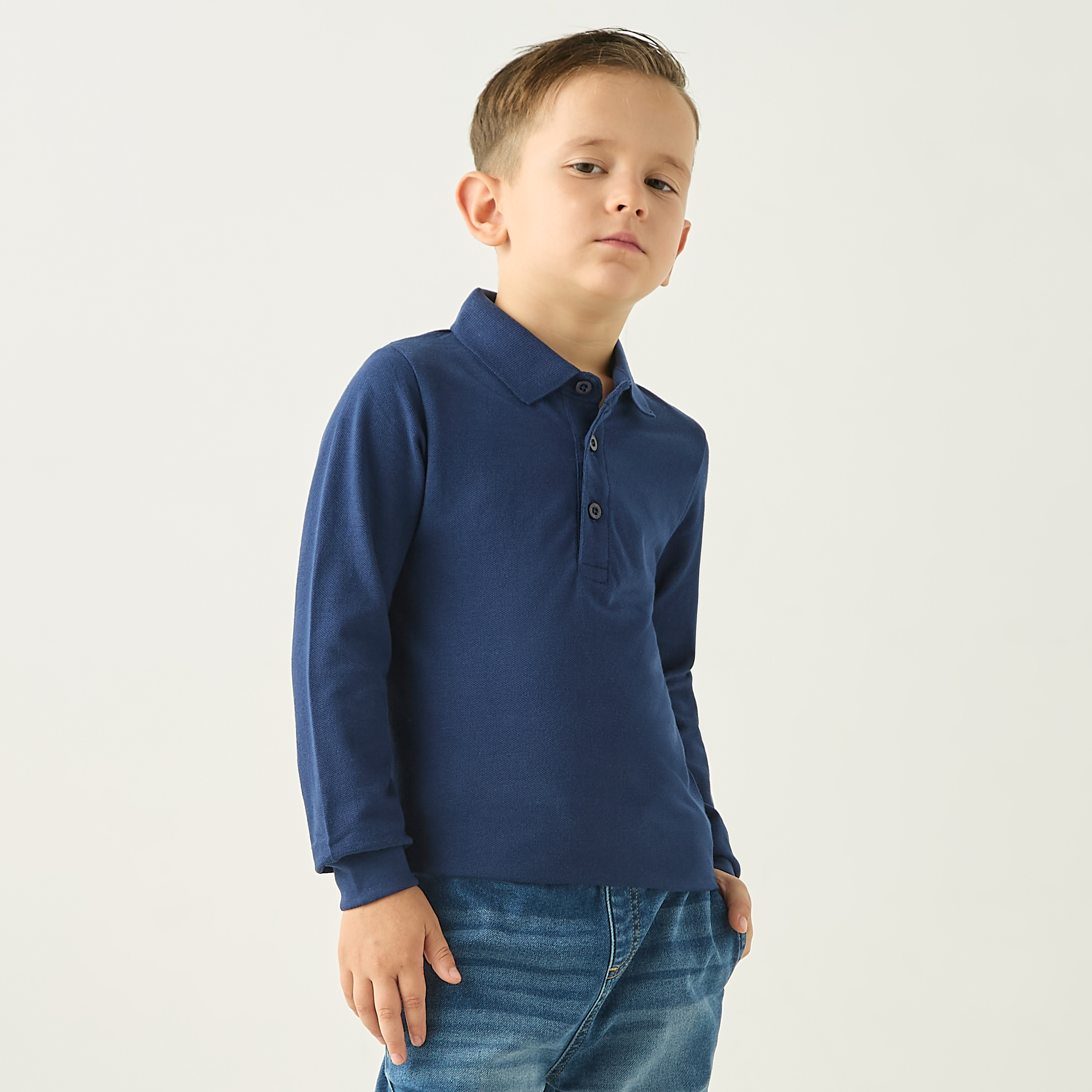 Juniors Solid Polo T-shirt with Long Sleeves-boys-clothing-tshirtsandpolos-image-1